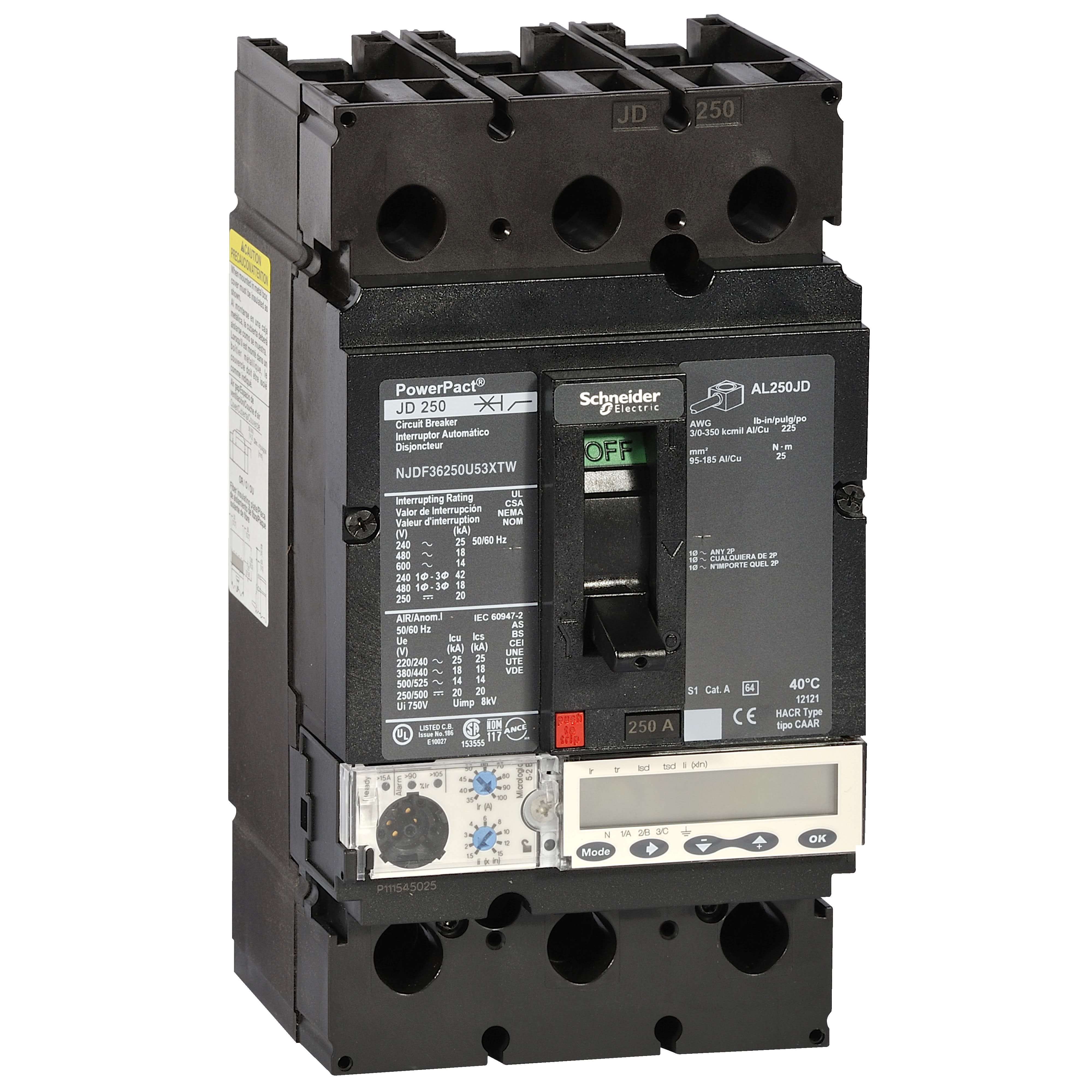 Schneider Electric - PowerPact J - disjoncteur 250A - sans bornes - 35kA Micrologic 5.2E 250 A 3P 3d