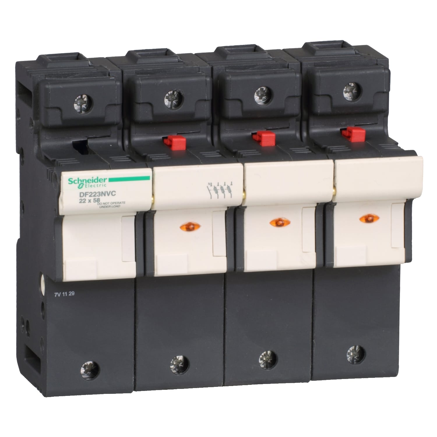 Schneider Electric - PORTE-FUS 3P-N 125A POUR FUSIBLE 22 X 58 MM - VOYANT FUSION FUSIBLE