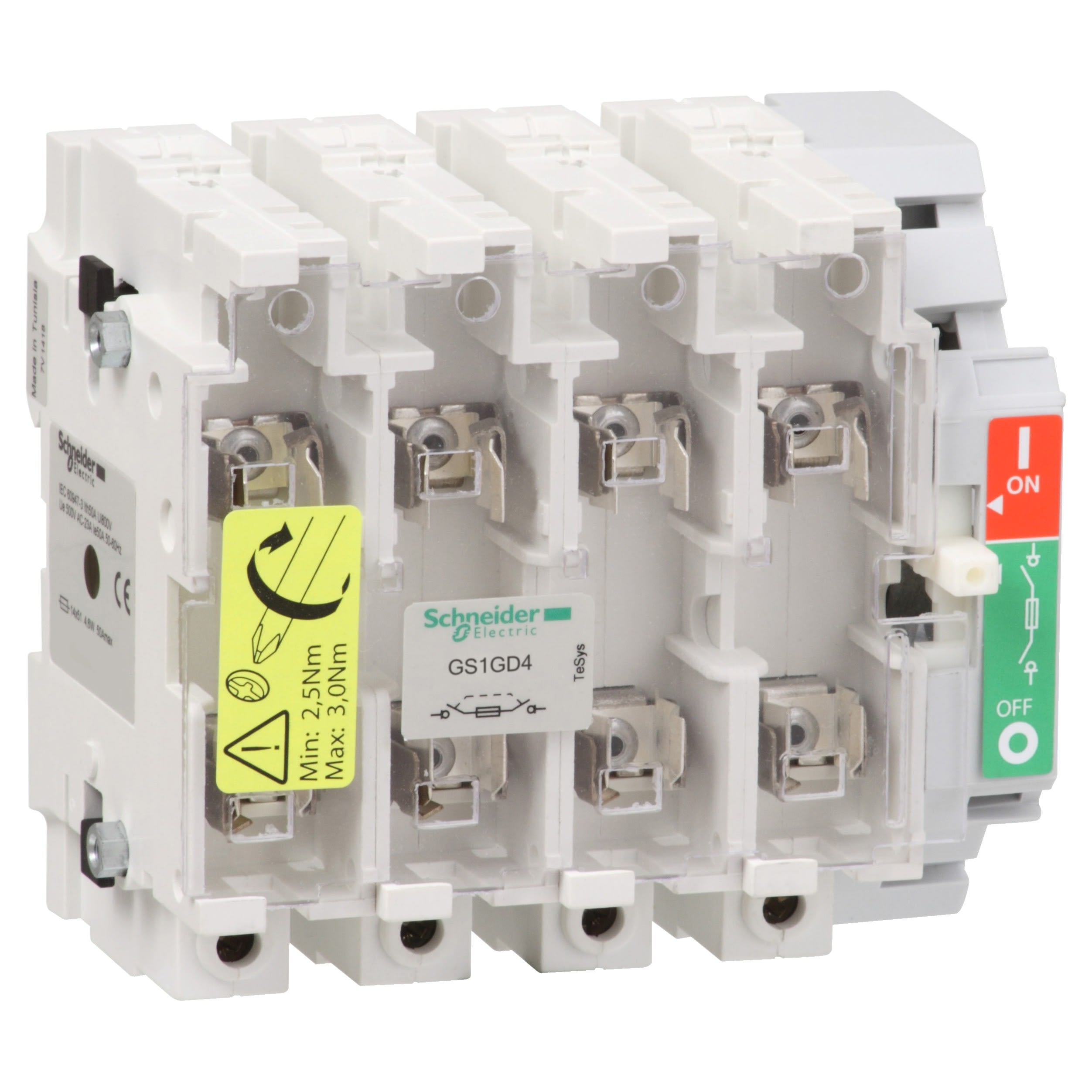 Schneider Electric - TeSys GS1 - bloc de base interrupteur-sectionneur fusible - 4P 4F - DIN - 63A