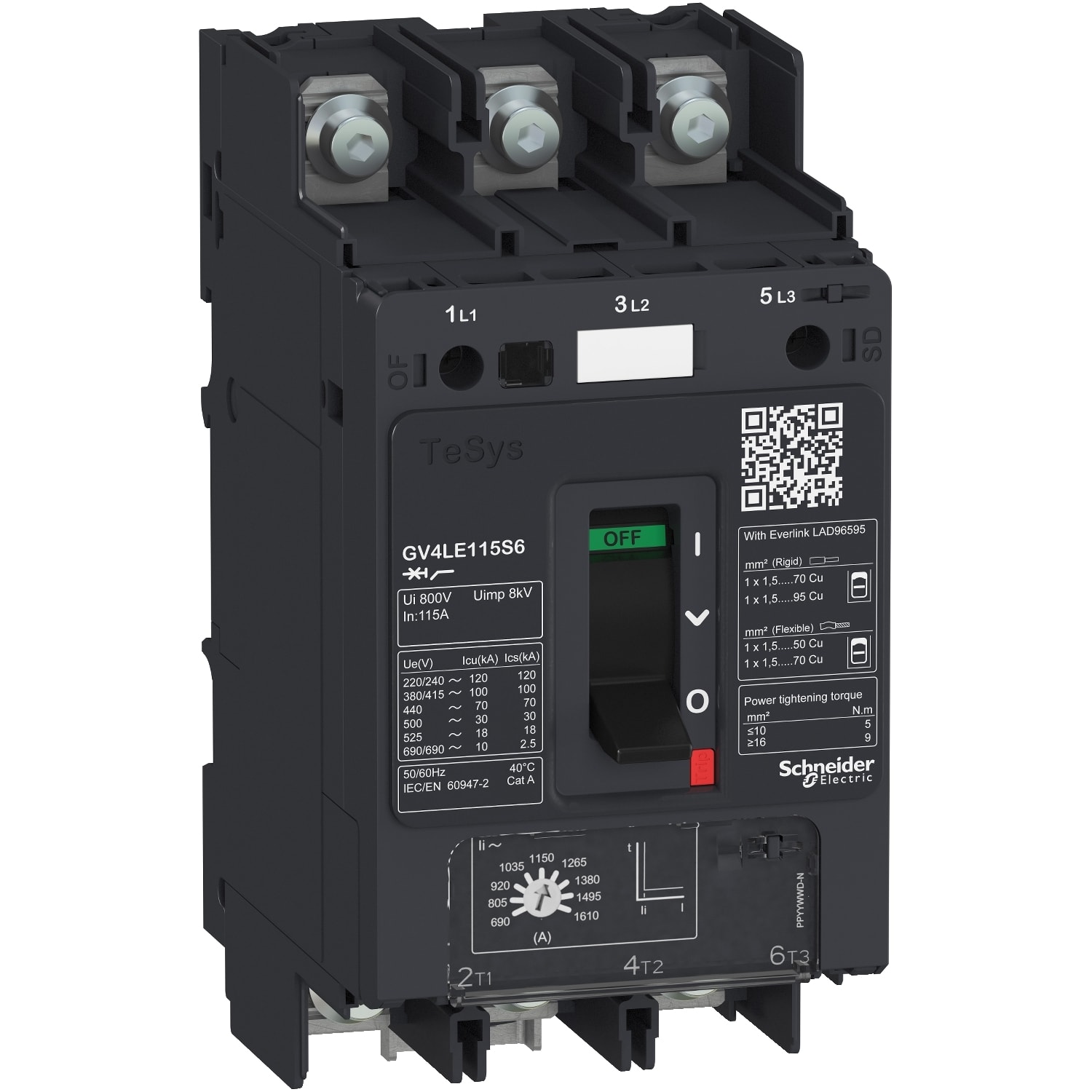 Schneider Electric - TeSys GV - disjoncteur magnétique - In 115A - 50kA - cosses fermées