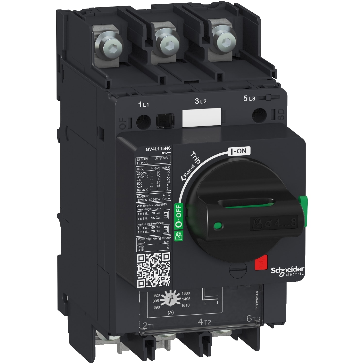 Schneider Electric - TeSys GV - disjoncteur magnétique - In 115A - 25kA - cosses fermées