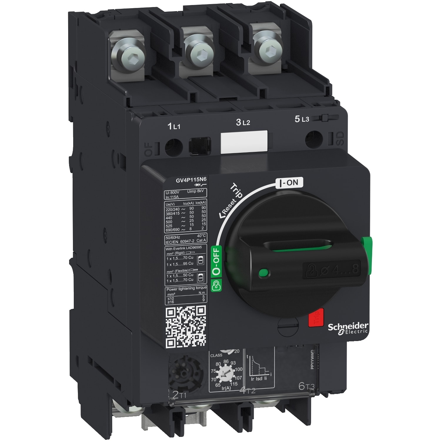 Schneider Electric - TeSys GV - disjoncteur magnéto-thermique - In 115A - 25kA - cosses fermées