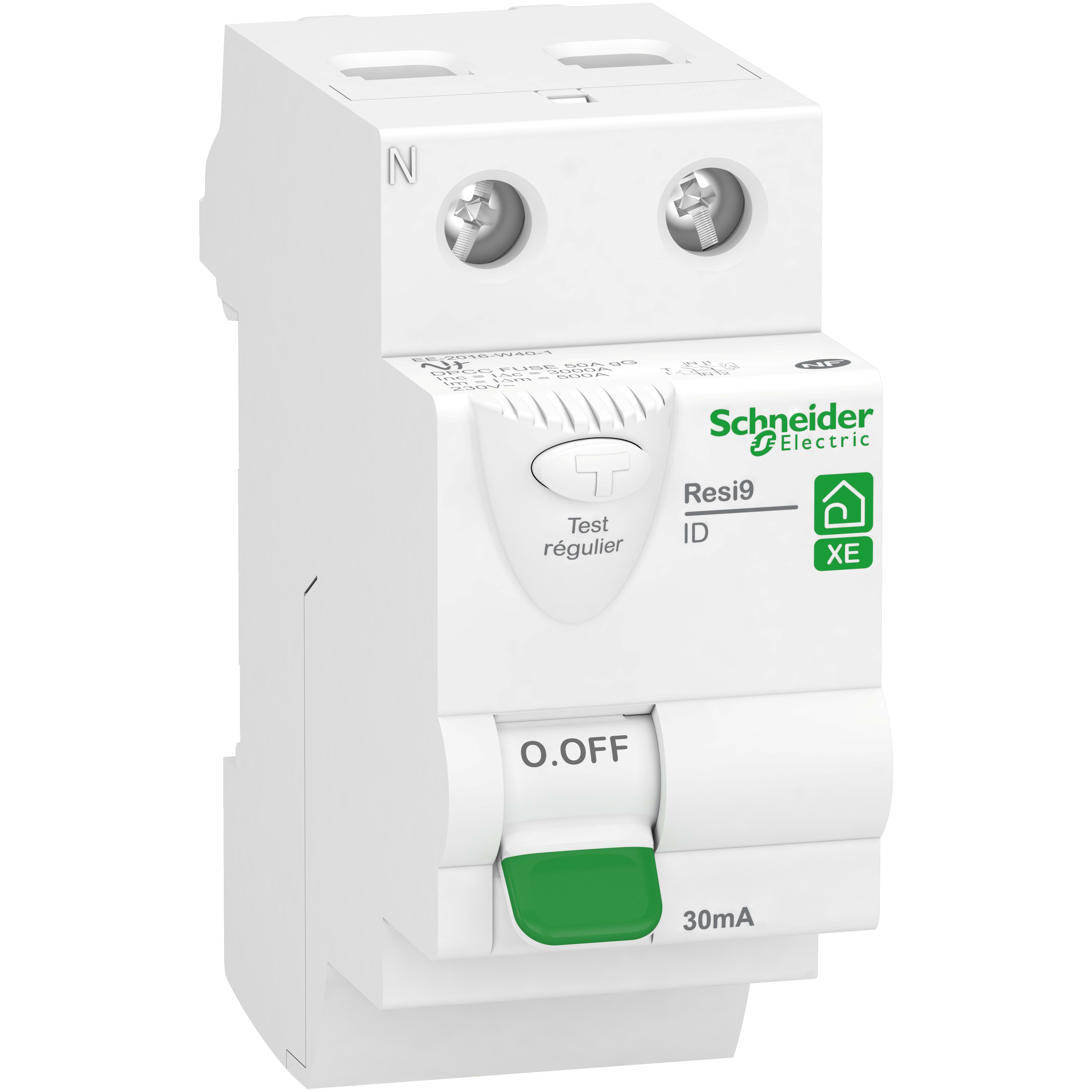 Schneider Electric - Resi9 XE - interrupteur différentiel - 2P - 25A - 30mA - Type AC - embrochable