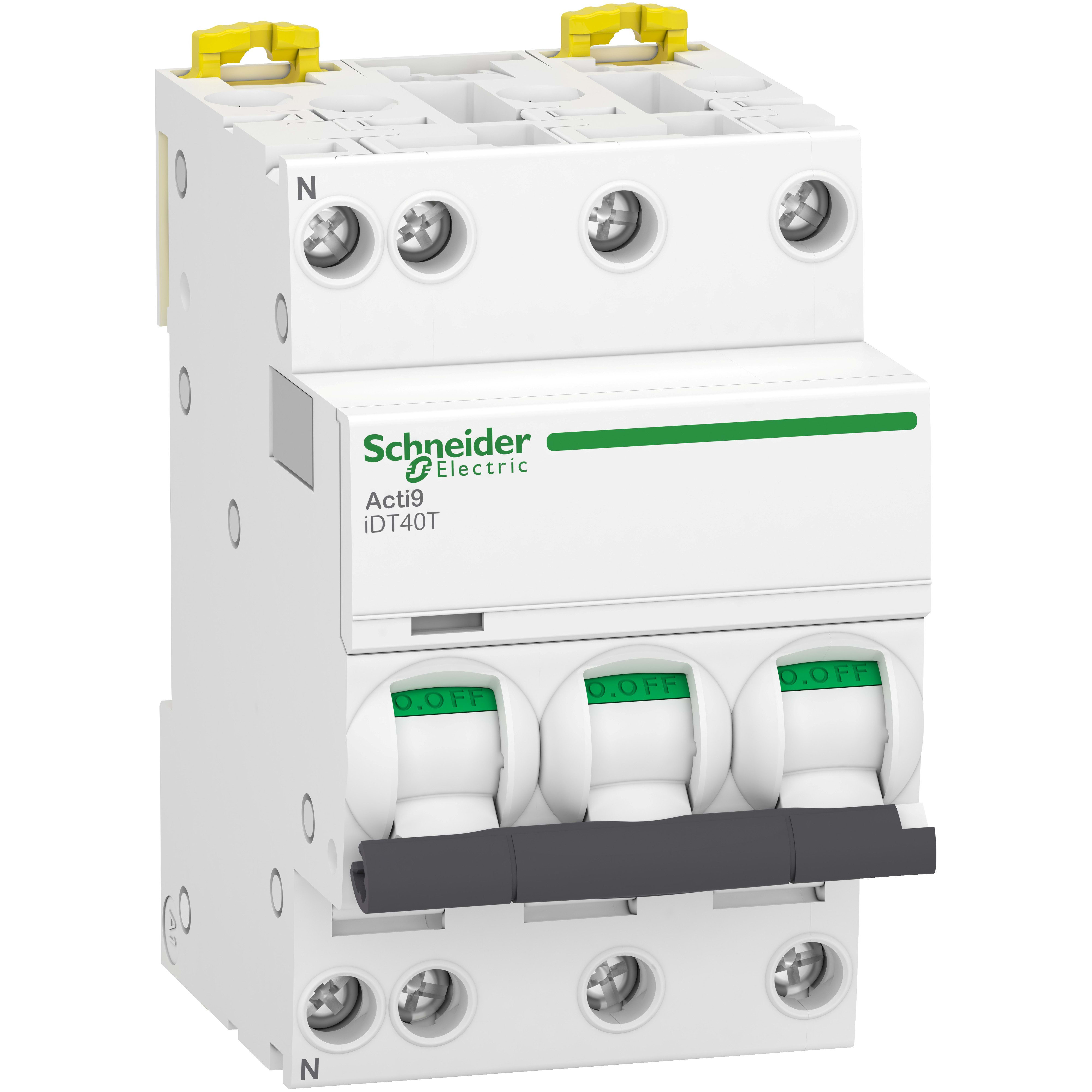 Schneider Electric - Acti9 iDT40T - Disjoncteur modulaire - 3P+N - 6A - Courbe D - 4500A/6kA