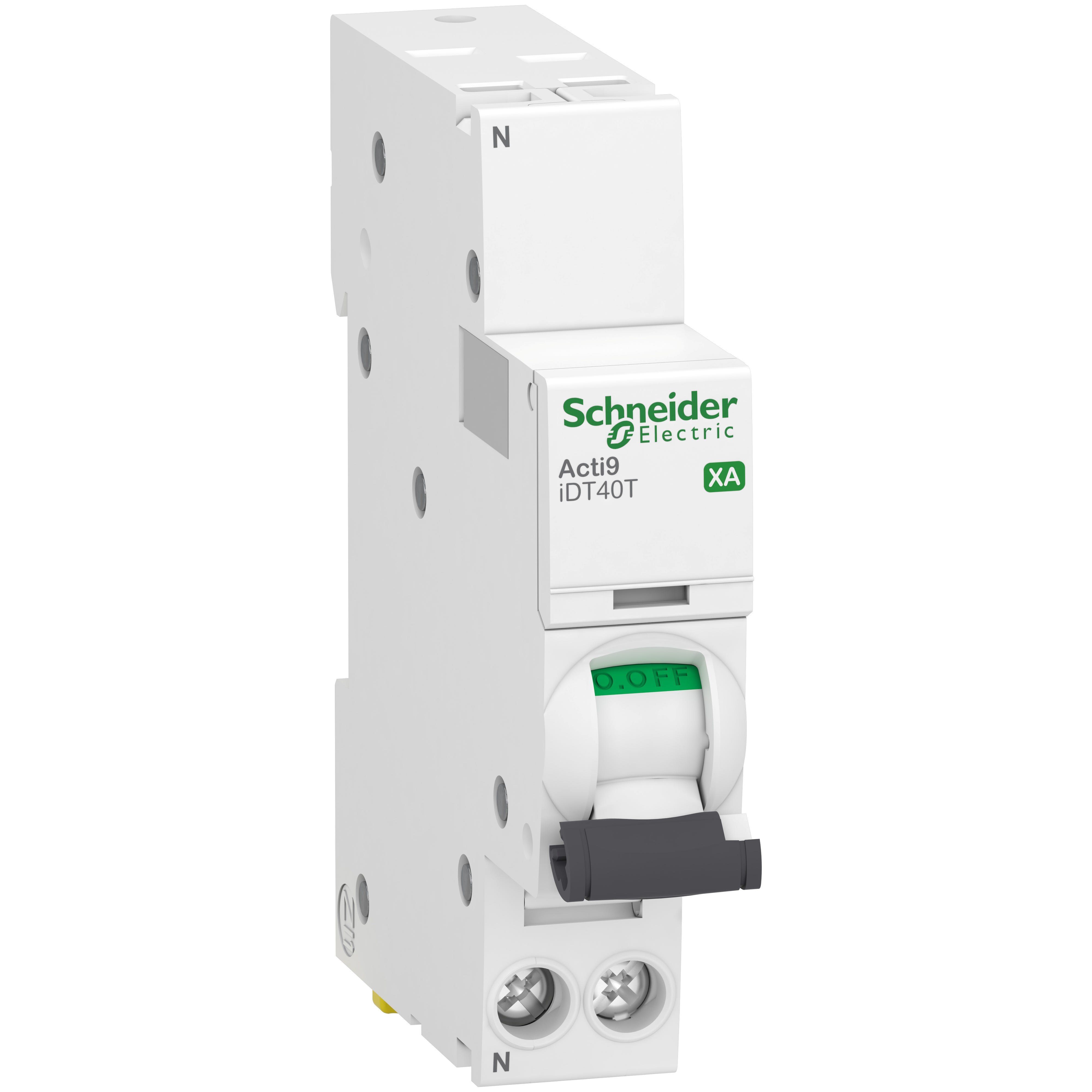 Schneider Electric - Acti9 iDT40T XA - Disjoncteur modulaire - auto/vis - 1P+N - 10A - C - 4500A/6kA