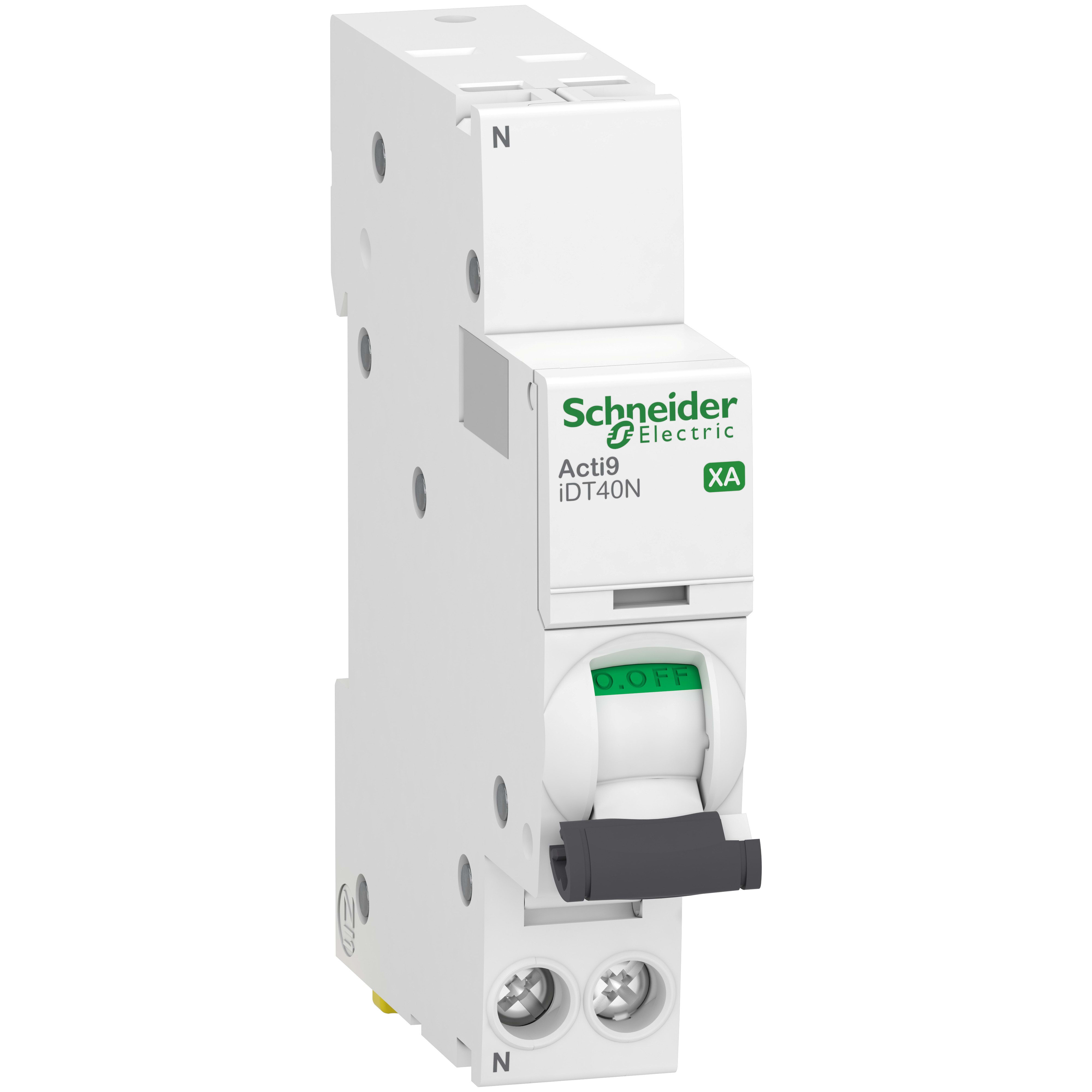 Schneider Electric - Acti9 iDT40N XA - Disjoncteur modulaire - auto/vis - 1P+N - 25A - C - 6000A/10kA