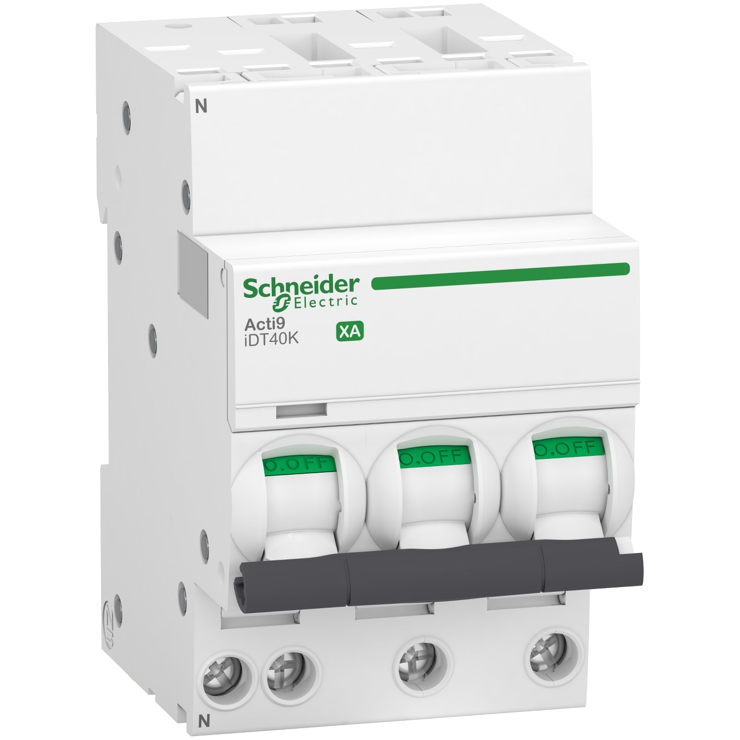 Schneider Electric - Acti9 iDT40K XA - Disjoncteur modulaire auto/vis - 3P+N - 10A - Courbe C - 4,5kA