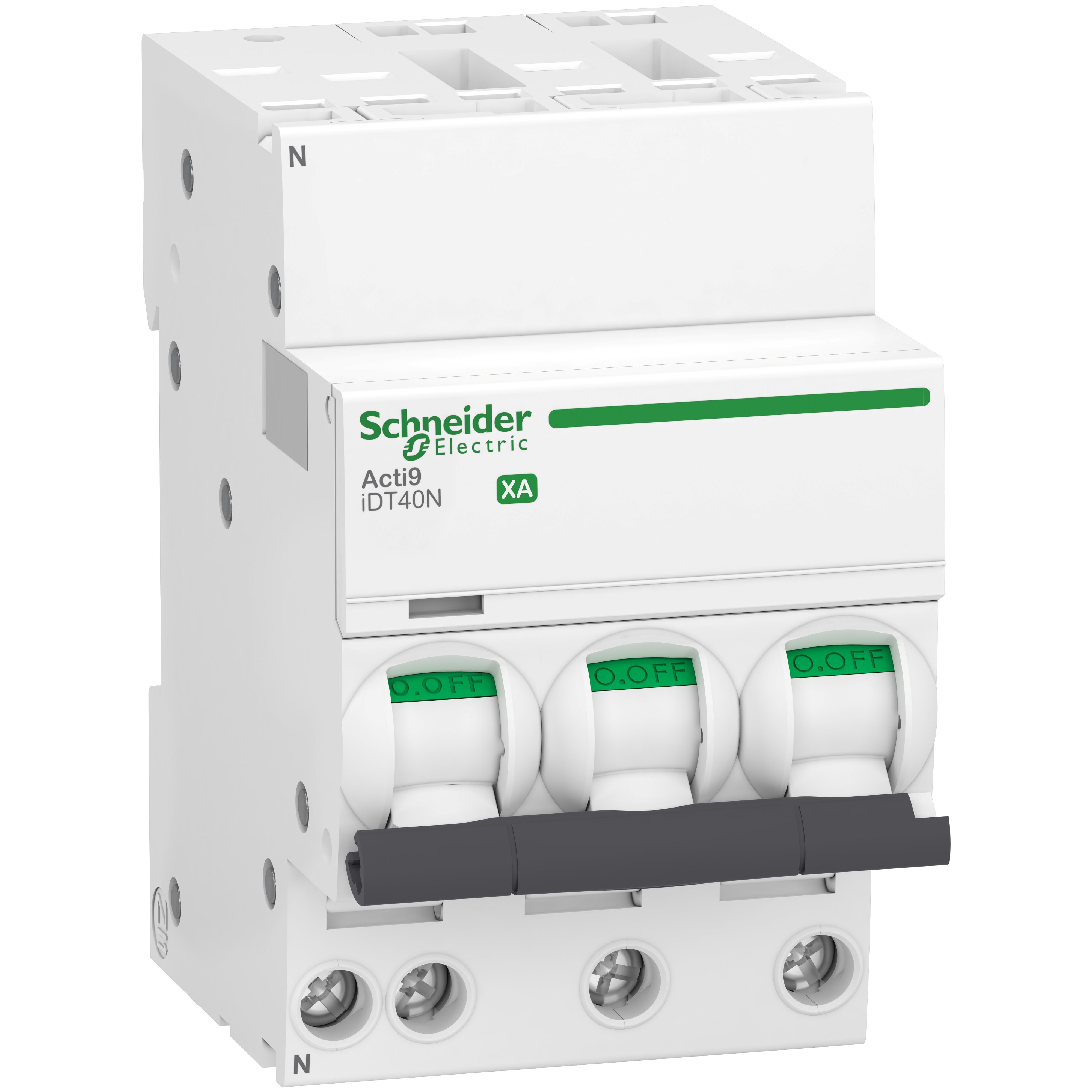 Schneider Electric - Acti9 iDT40N XA - Disjoncteur modulaire - auto/vis - 3P+N - 6A - C - 6000A/10kA