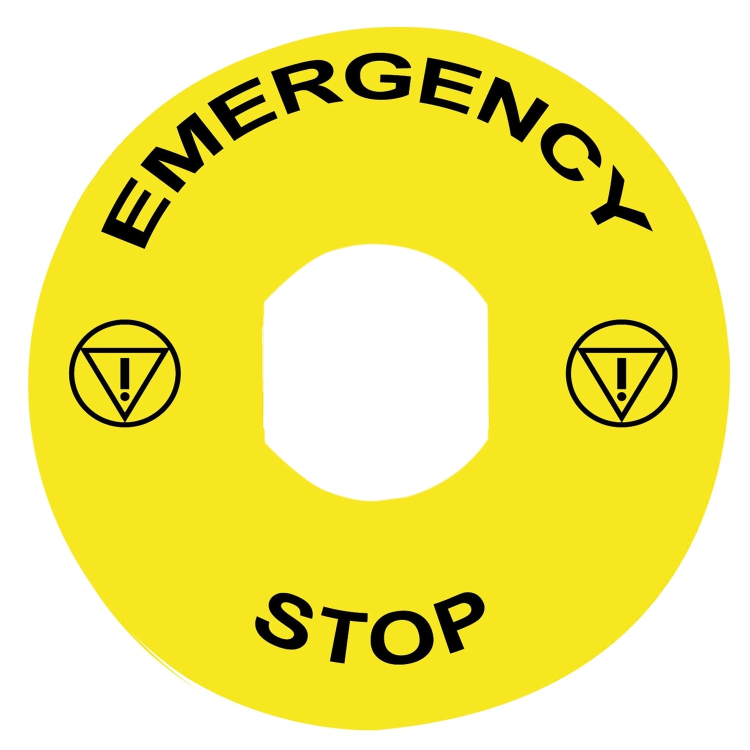 Schneider Electric - Harmony etiquette circulaire D90mm jaune - logo EN13850 - EMERGENCY STOP