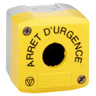 Schneider Electric - Harmony boite - 1 trou - couvercle jaune - ARRET D'URGENCE - logos EN13850