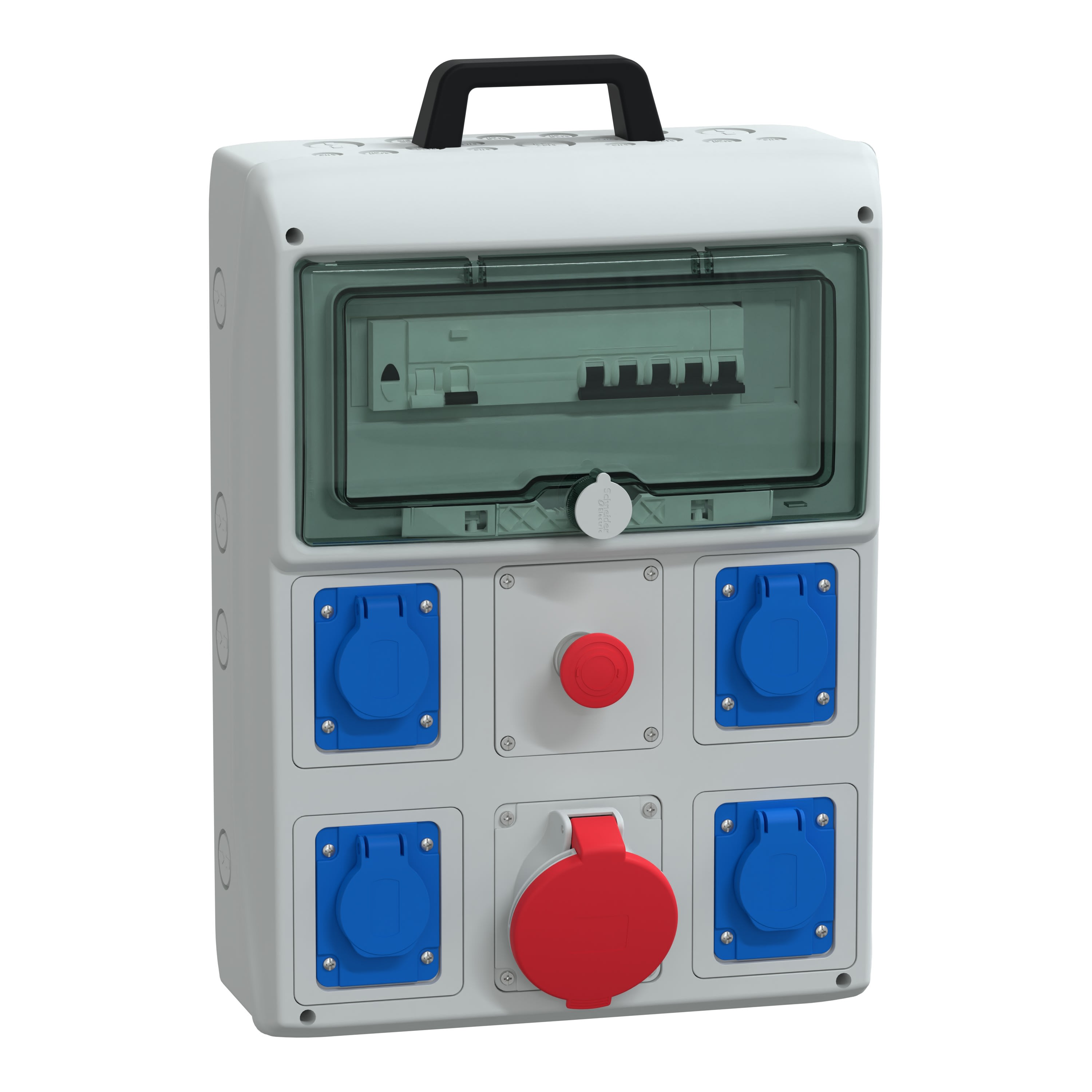 Schneider Electric - Mureva coffret de chantier 4 prises 16A NF + 1 prise 3P+N+T 32A