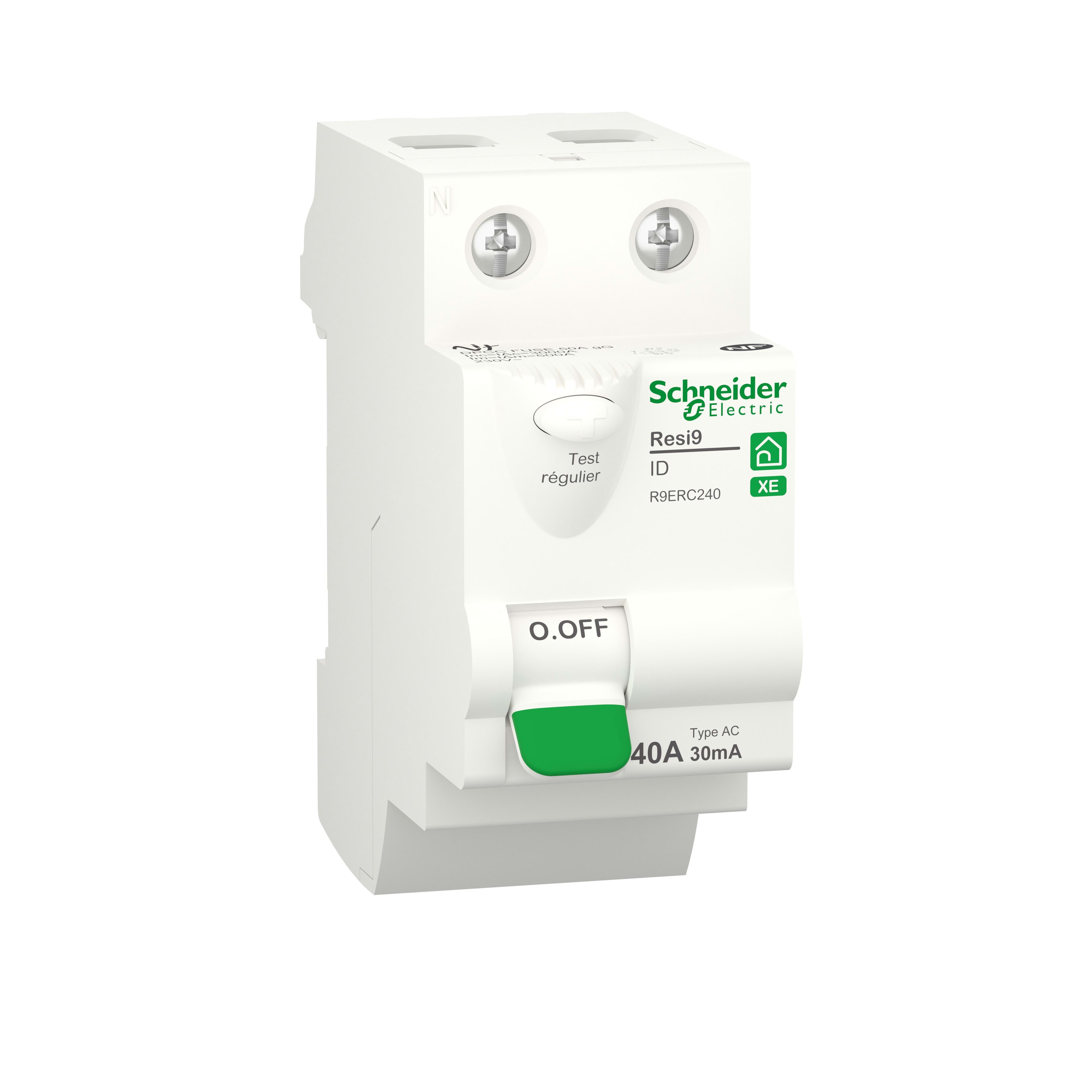 Schneider Electric - Resi9 XE - interrupteur différentiel - 2P - 40A - 30mA - Type AC - embrochable