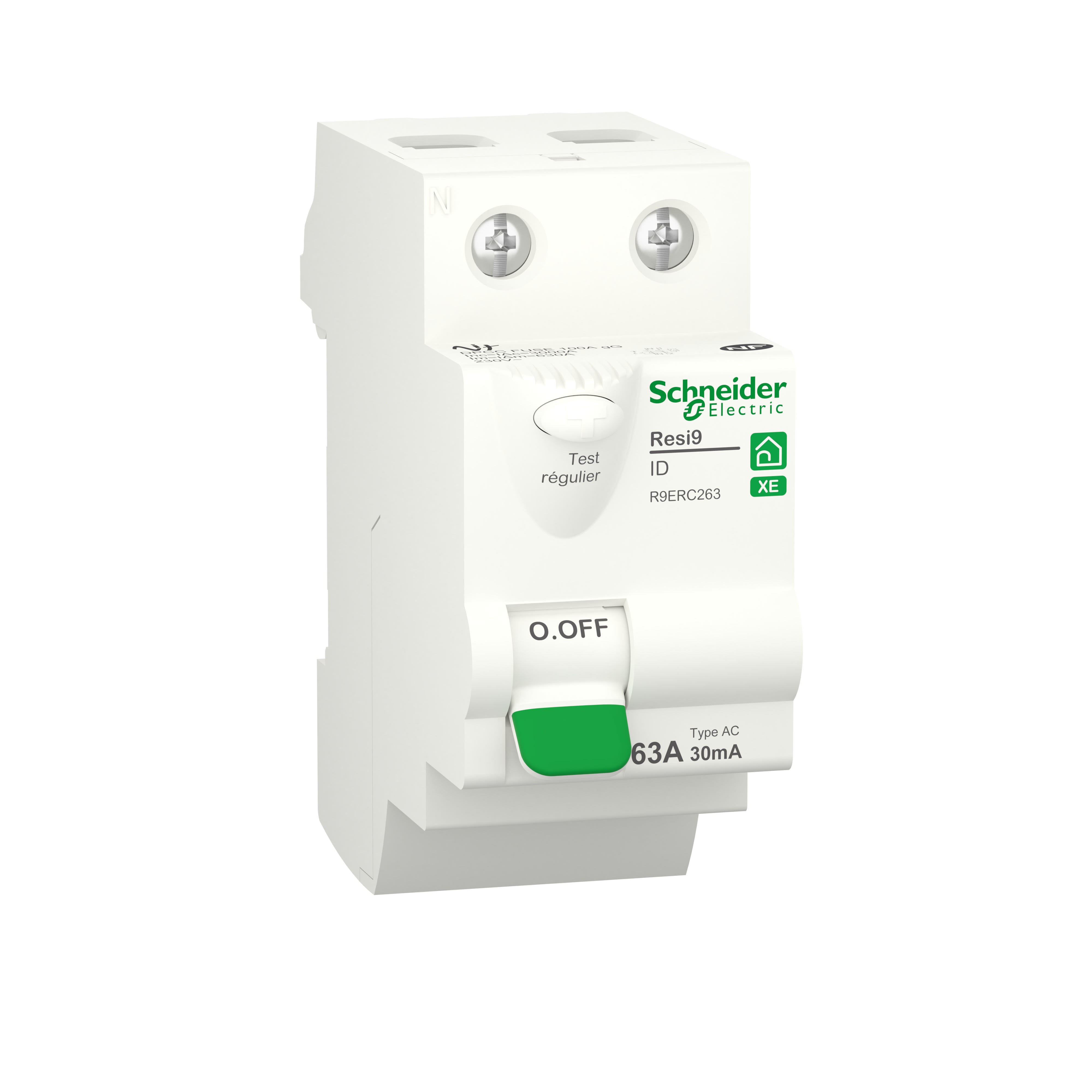 Schneider Electric - Resi9 XE - interrupteur différentiel - 2P - 63A - 30mA - Type AC - embrochable