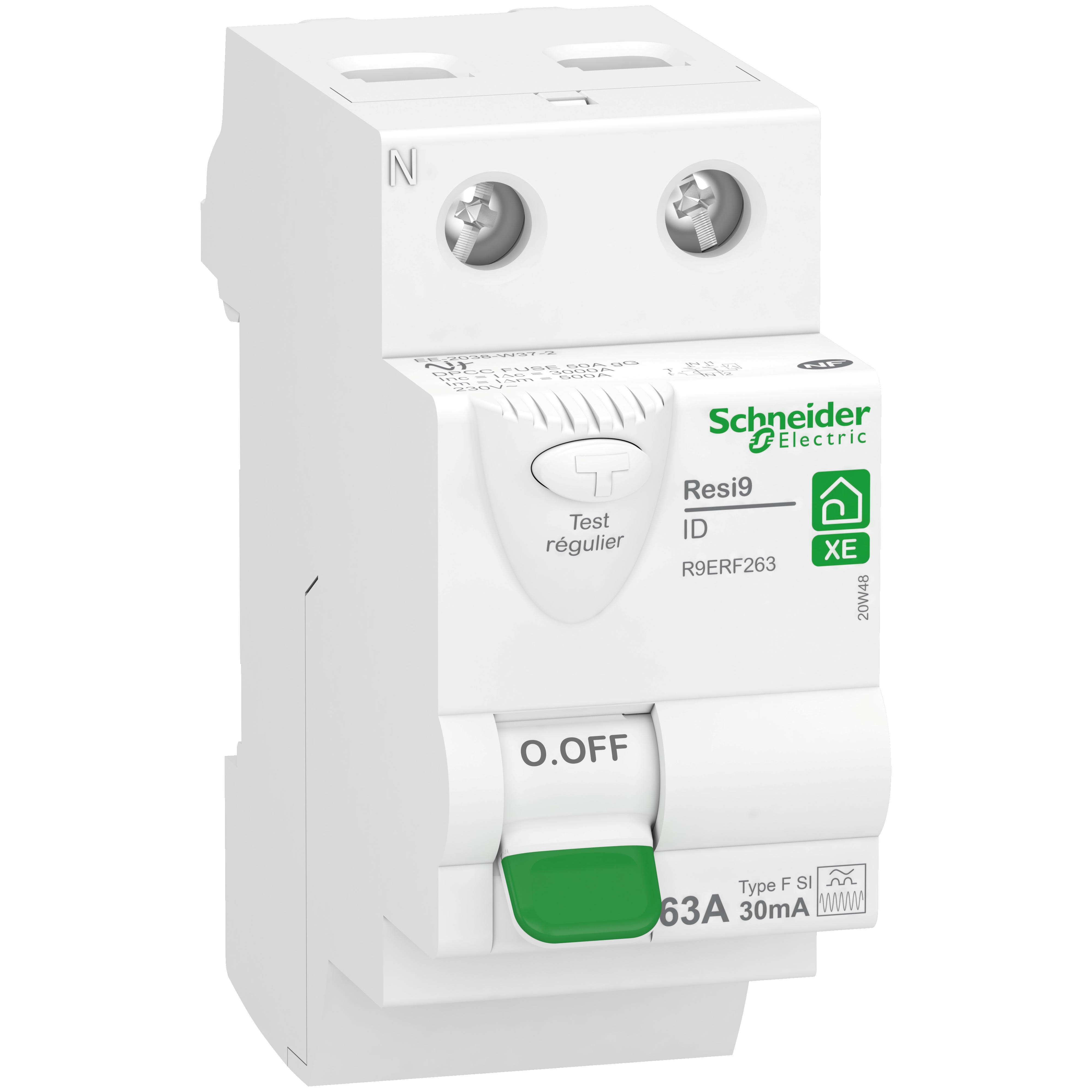 Schneider Electric - RESI9 XE - interrupteur différentiel - 2P - 63A - 30mA - Type Fsi - embrochable