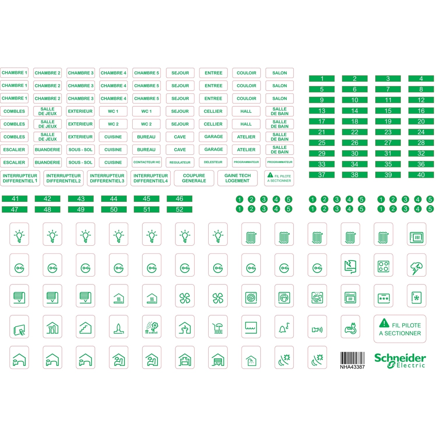 Schneider Electric - Resi9 - lot de 10 feuilles A4 de symboles autocollants en plastique transparent