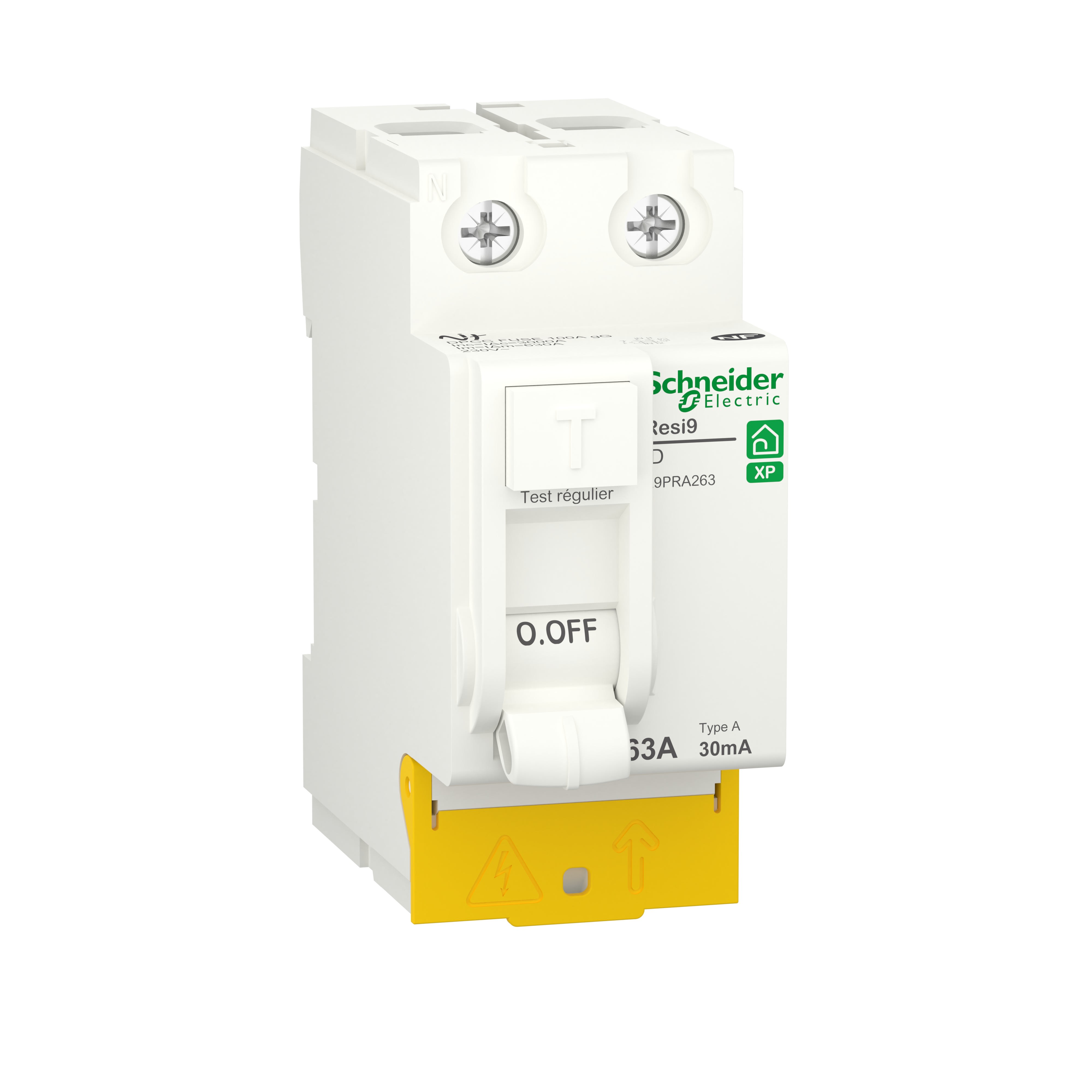 Schneider Electric - Resi9 - inter différentiel - 2P - 63A - 30mA - Type A - peignable - alim bas