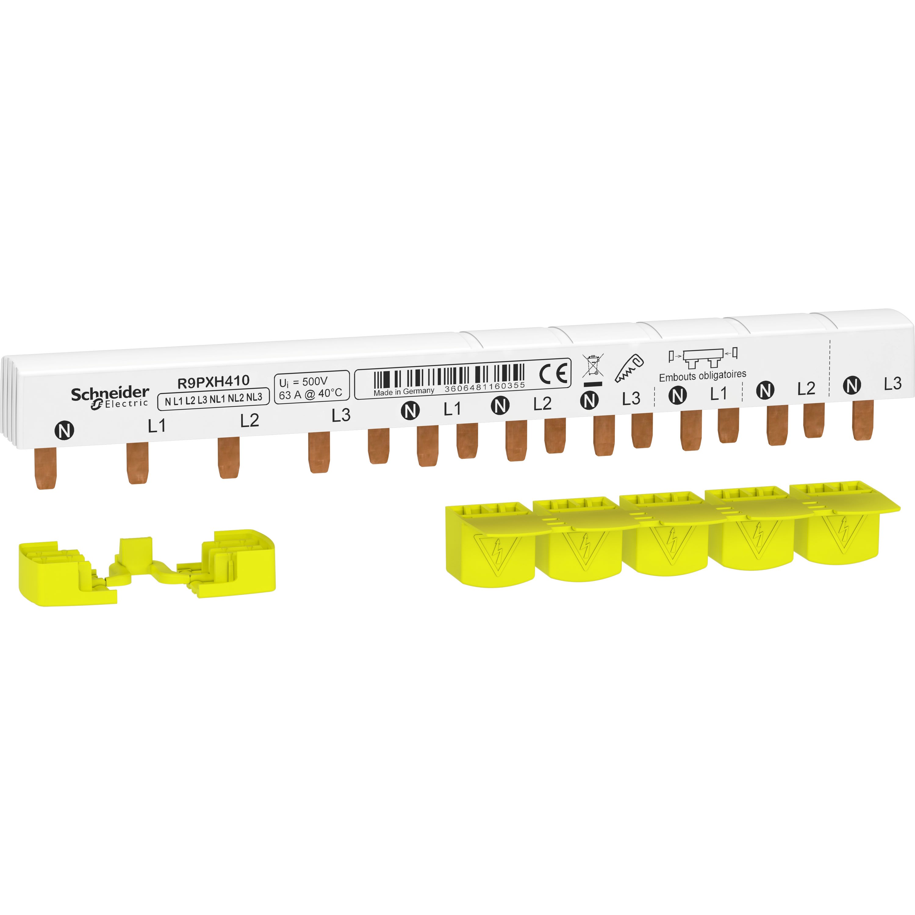 Schneider Electric - Resi9 - peigne monobloc - 3P+N - 63A - 10 modules - cache dents 5M