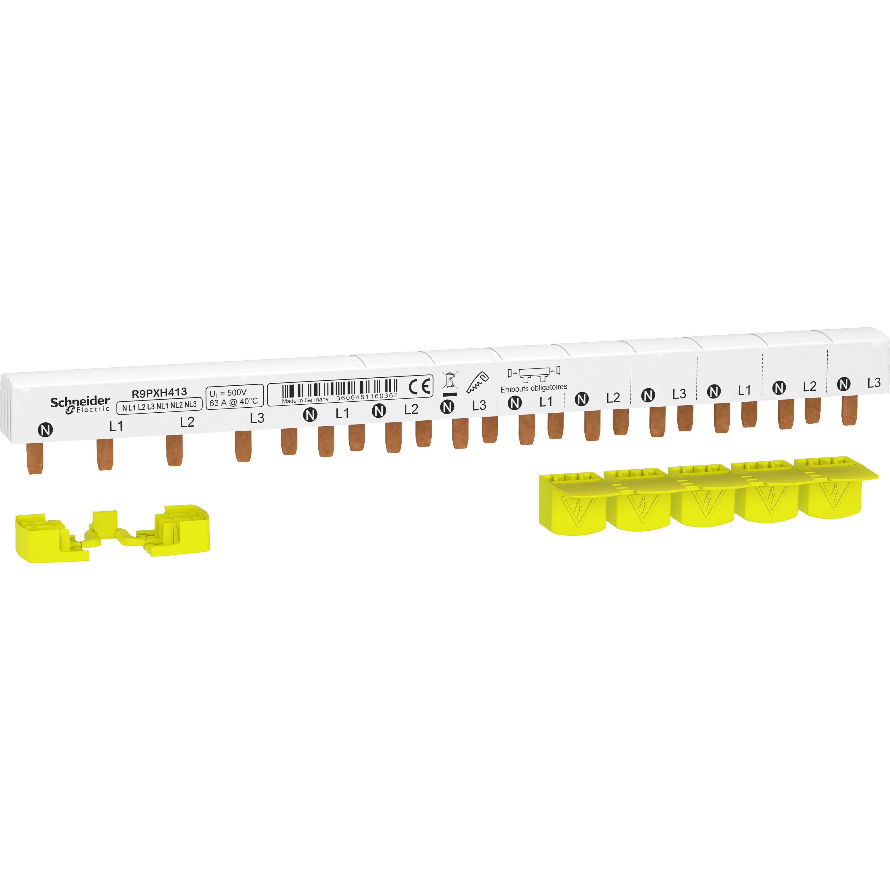 Schneider Electric - Resi9 - peigne monobloc - 3P+N - 63A - 13 modules - cache dents 5M