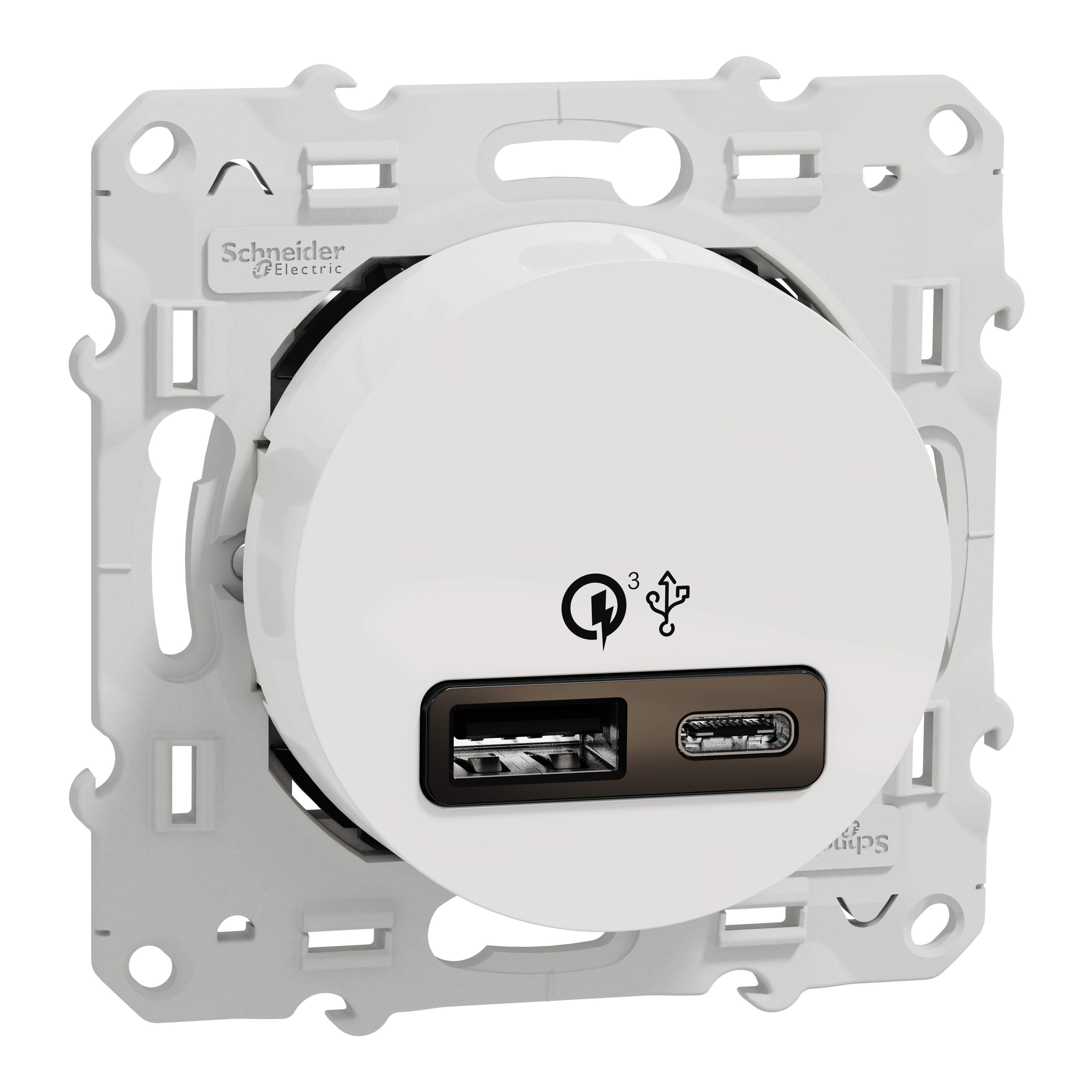 Odace - prise USB double - charge rapide - type A+C - blanc - 18W - 3,4A  Schneider Electric