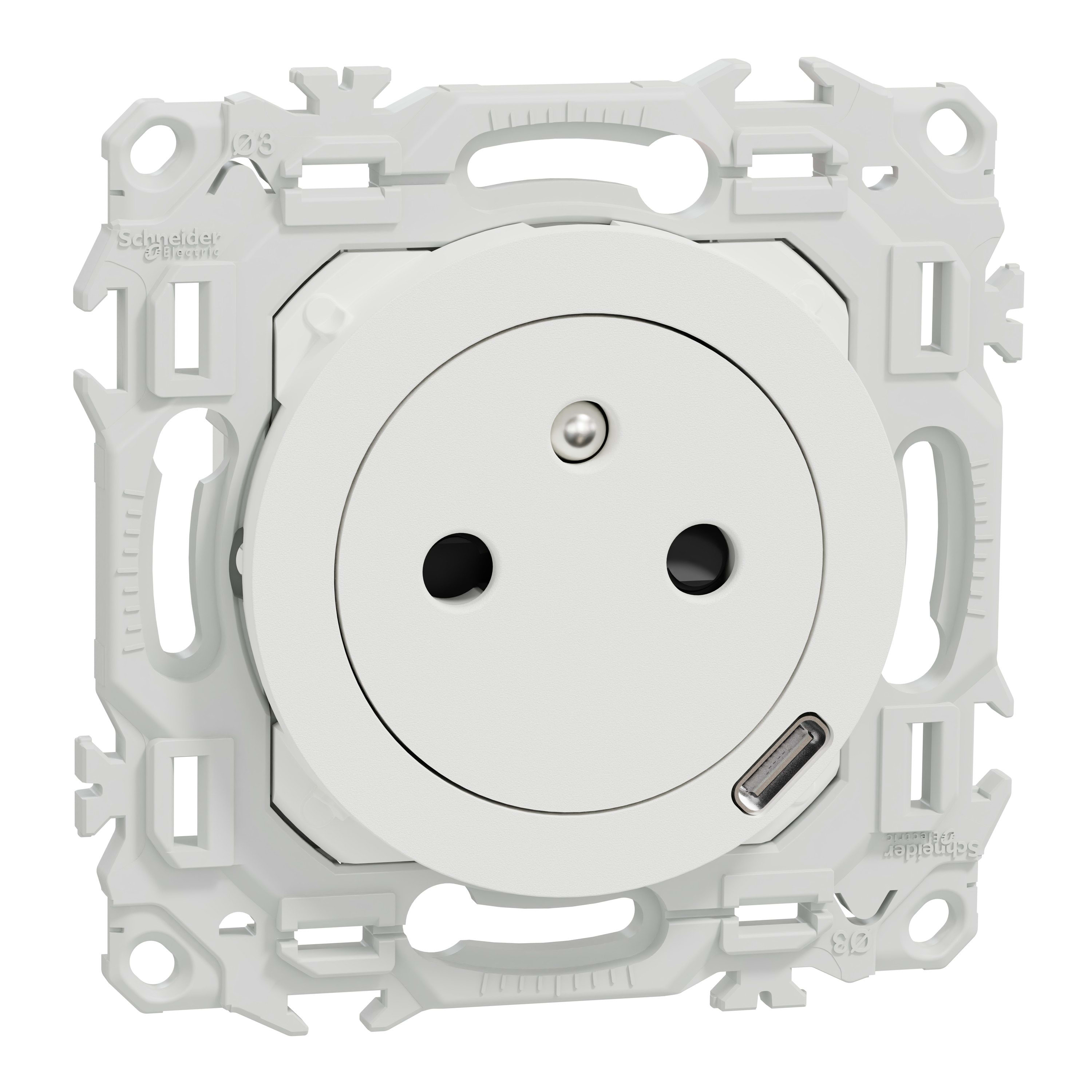 Schneider Electric - Reconditionné - Odace - prise 2P+T affleurante + USB-C 18W Power D - blanc craie