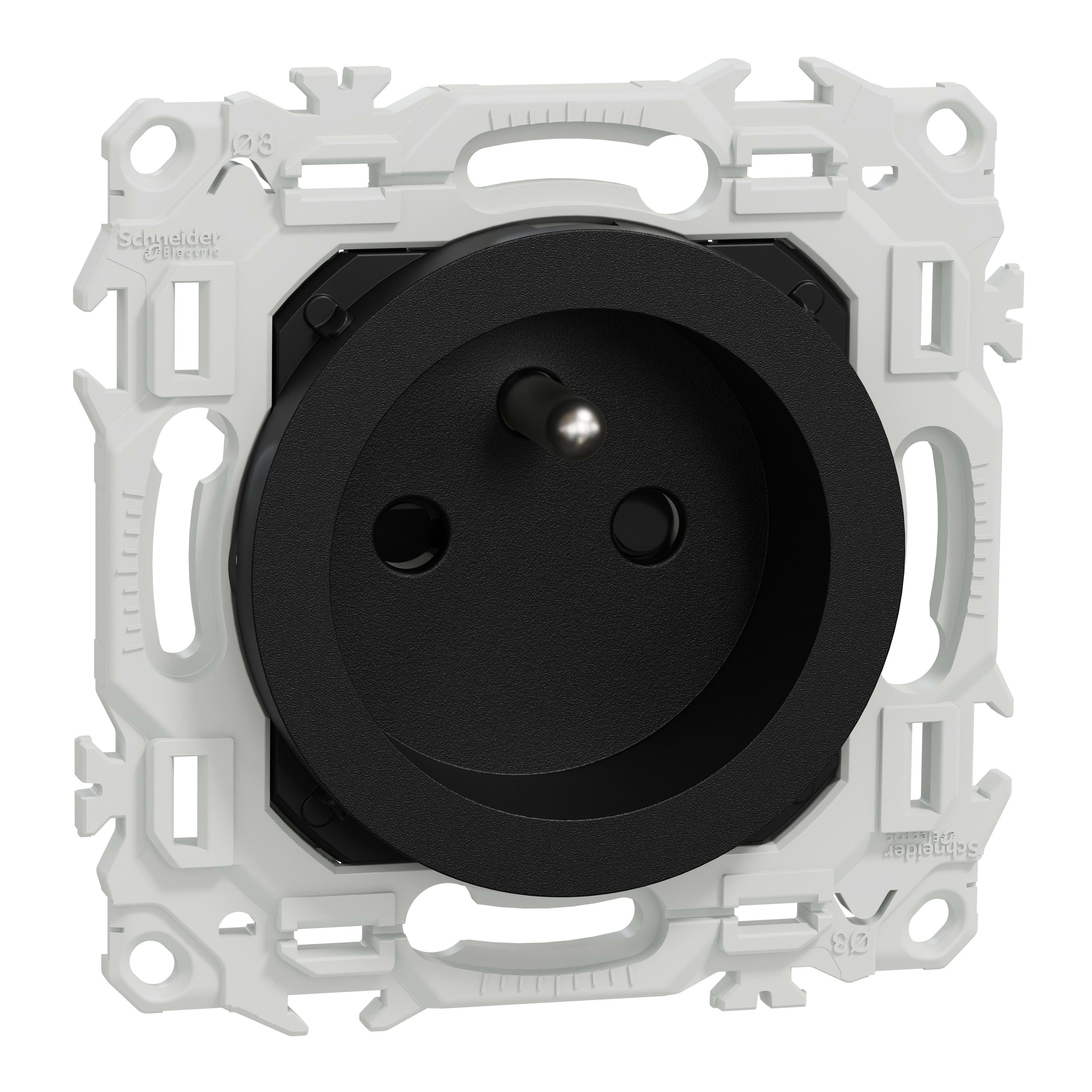 Schneider Electric - Reconditionné - Odace - prise 2P+T réno à puits - 4 bornes auto/pôle - noir onyx