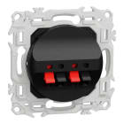 Schneider Electric - Odace - prise haut-parleurs double 2 sorties - à poussette - noir onyx