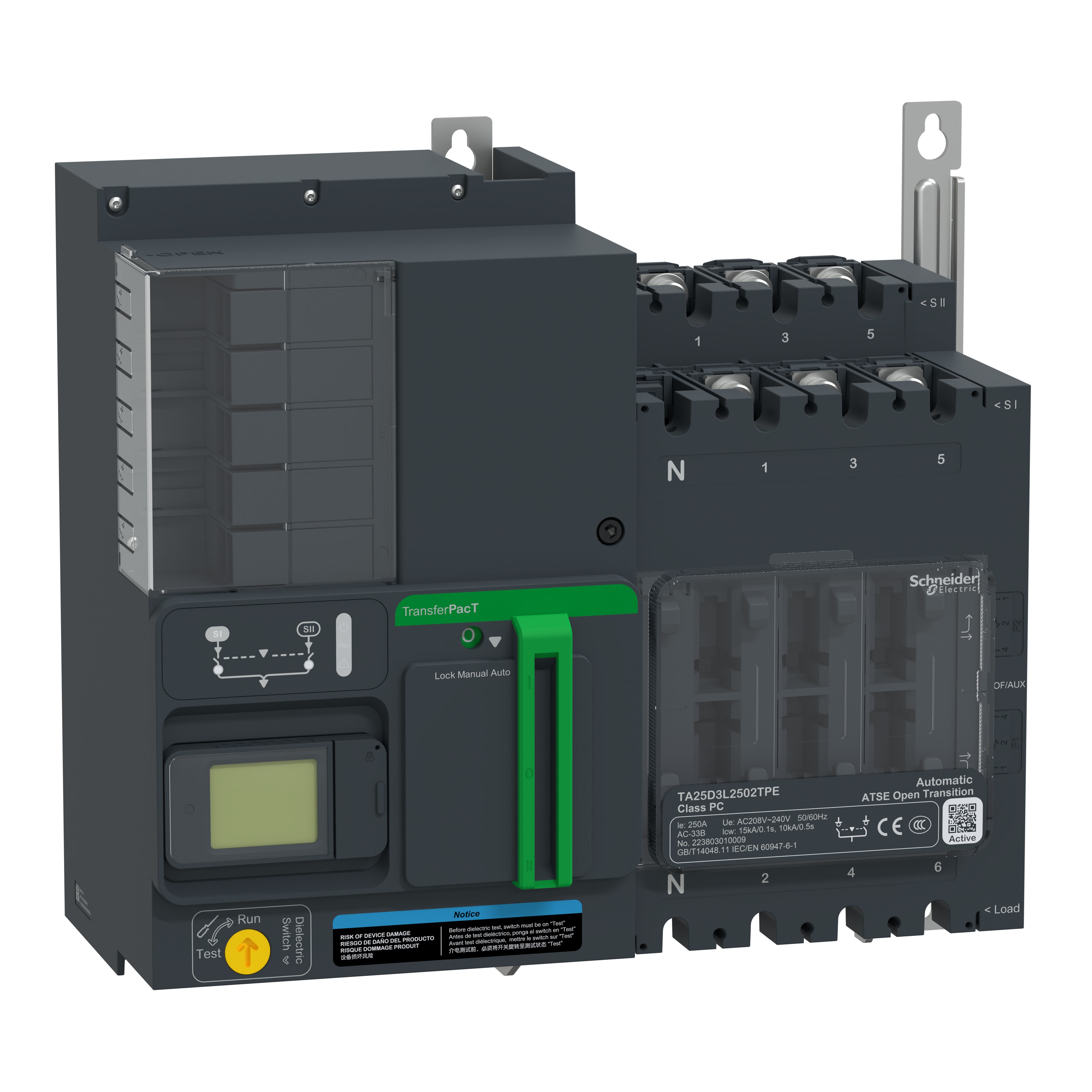 Schneider Electric - TransferPacT Active TA250 - inverseur de sources - LCD - 250A - 3P - 208Vca