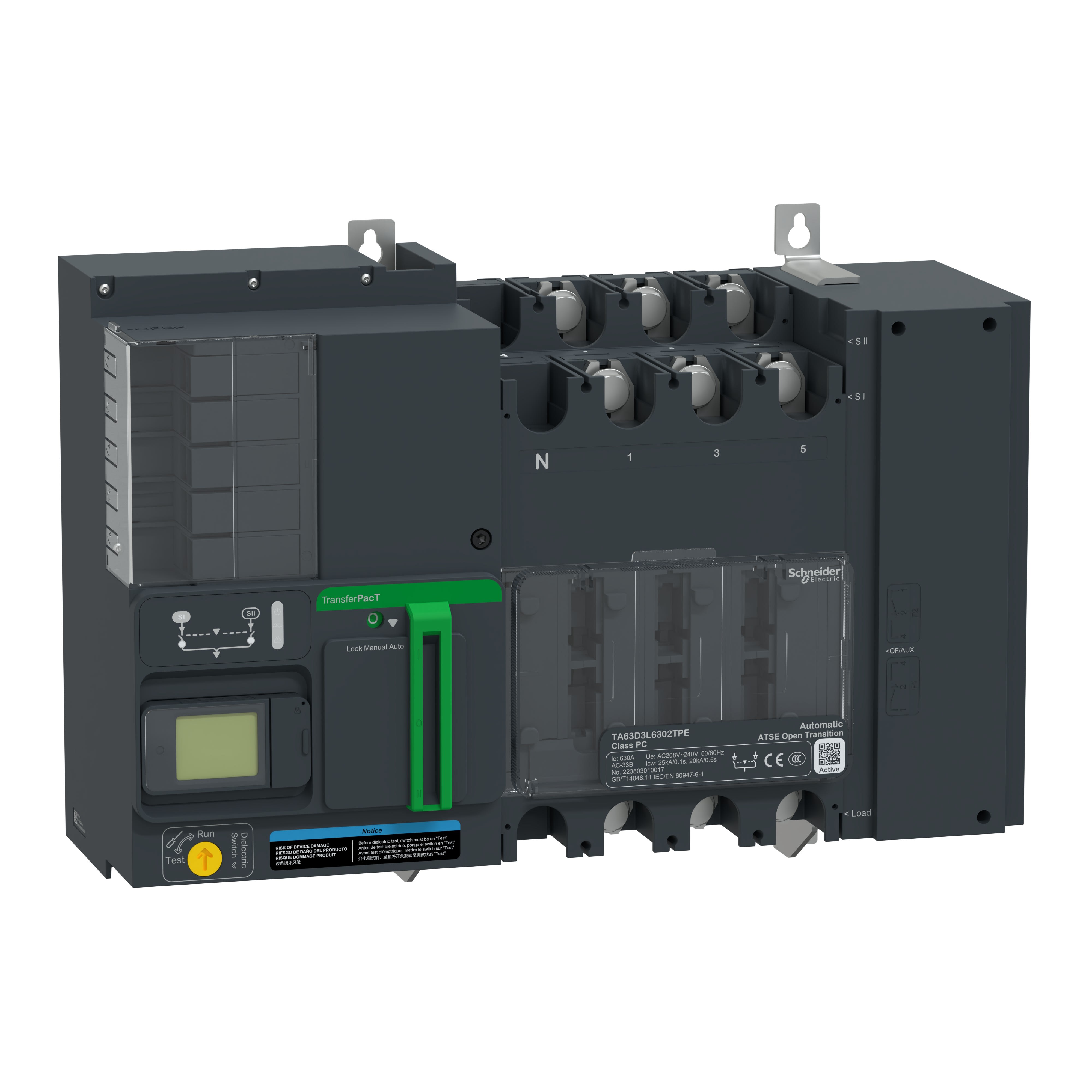 Schneider Electric - TransferPacT Active TA630 - inverseur de sources - LCD - 630A - 3P - 208Vca