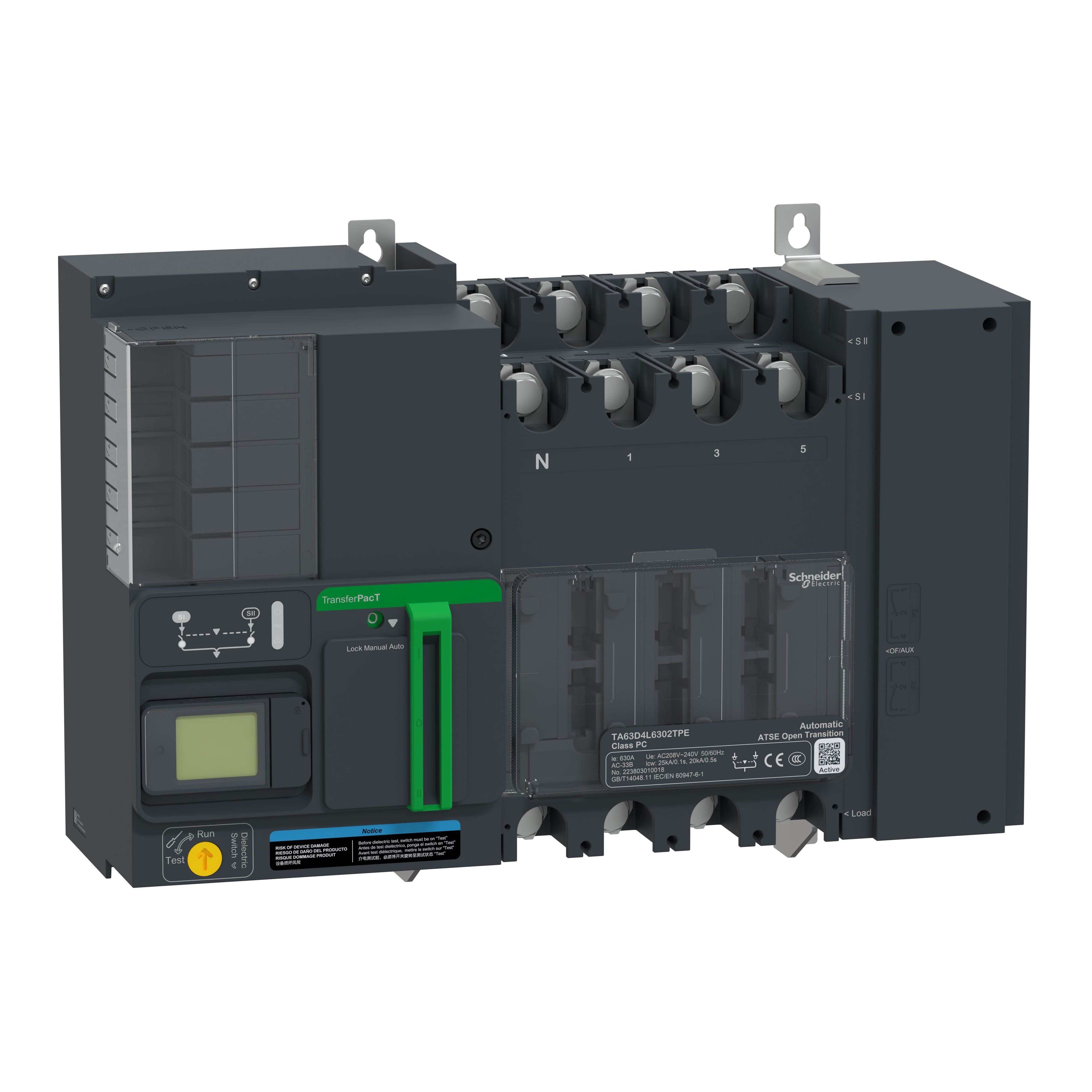 Schneider Electric - TransferPacT Active TA630 - inverseur de sources - LCD - 630A - 4P - 208Vca