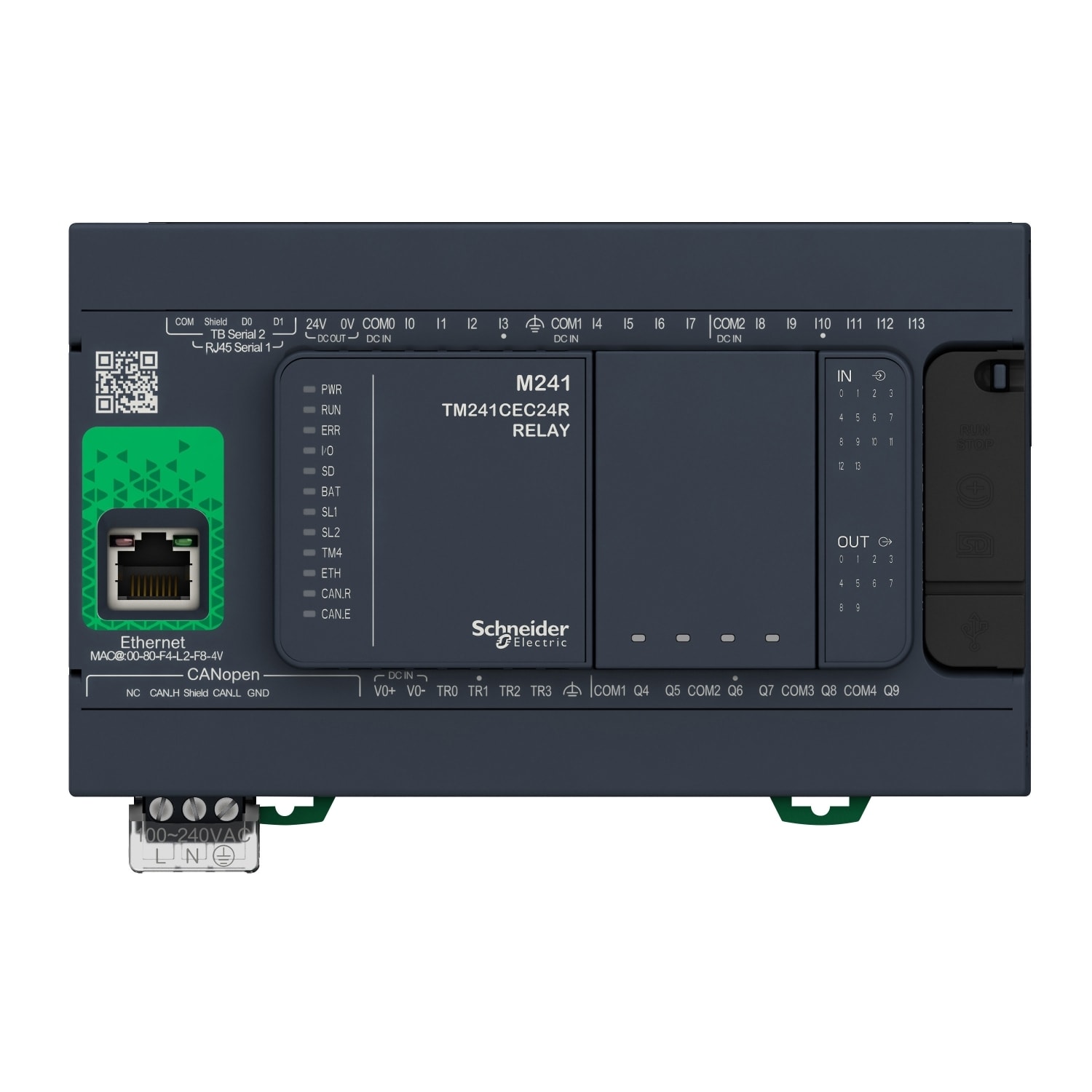 Modicon M241, controleur 24ES PNP+relais, ports Ether+CAN+2 serie, 100