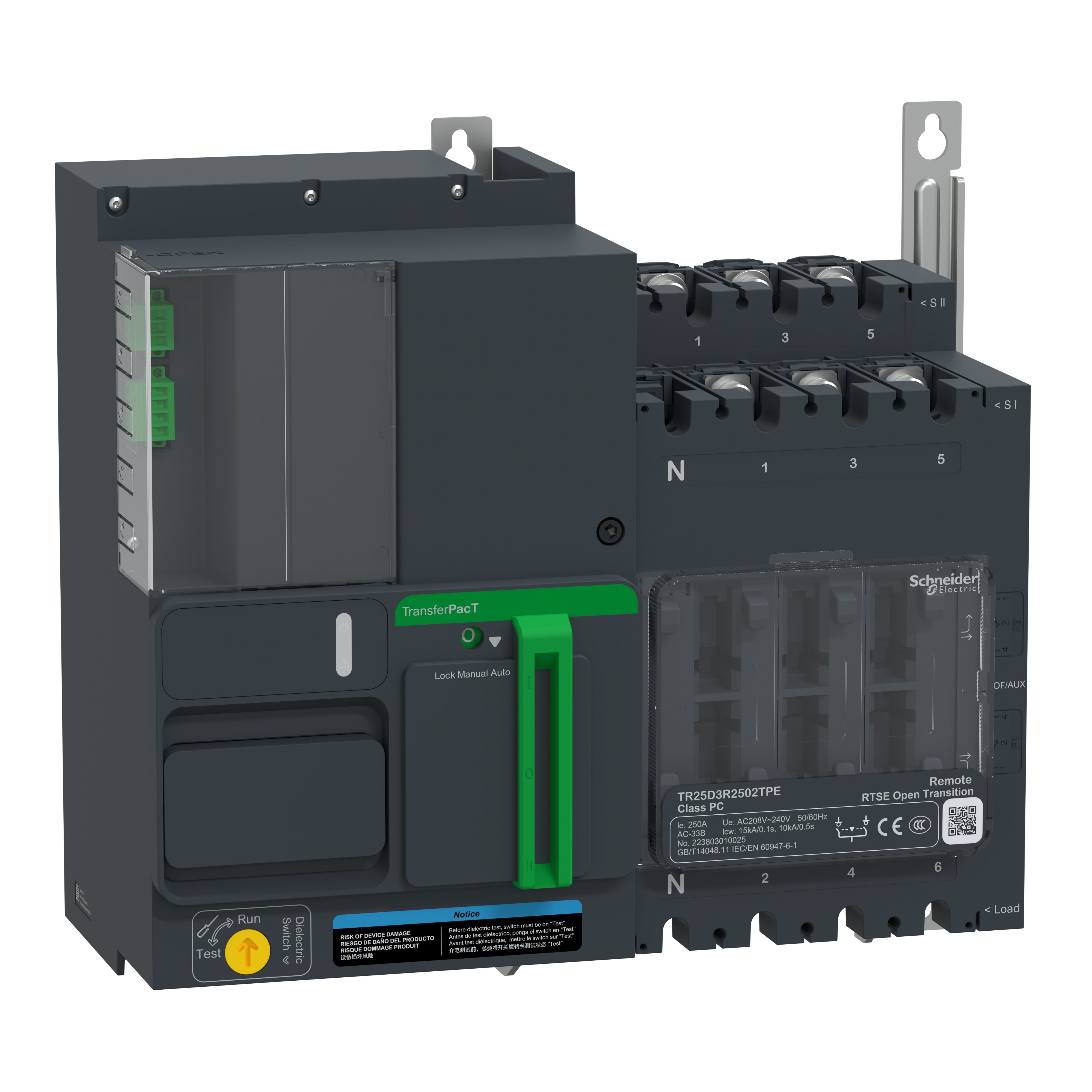 Schneider Electric - TransferPacT TR250 - inverseur de sources - télécommandé - 250A - 3P - 208Vca