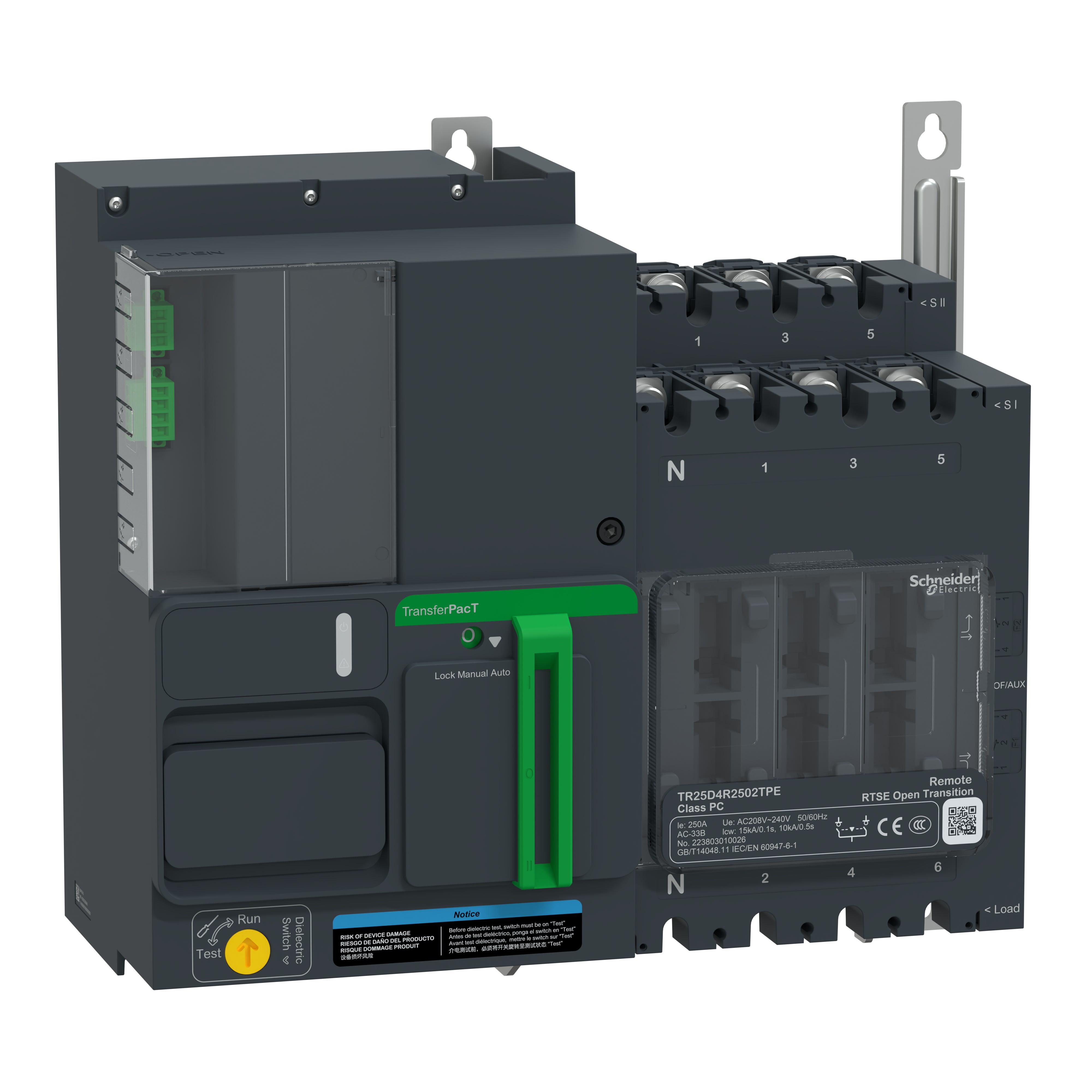 Schneider Electric - TransferPacT TR250 - inverseur de sources - télécommandé - 250A - 4P - 208Vca
