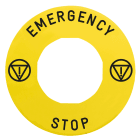 Harmony etiquette circulaire D60mm jaune logo EN13850 EMERGENCY STOP pr ZBZ3605