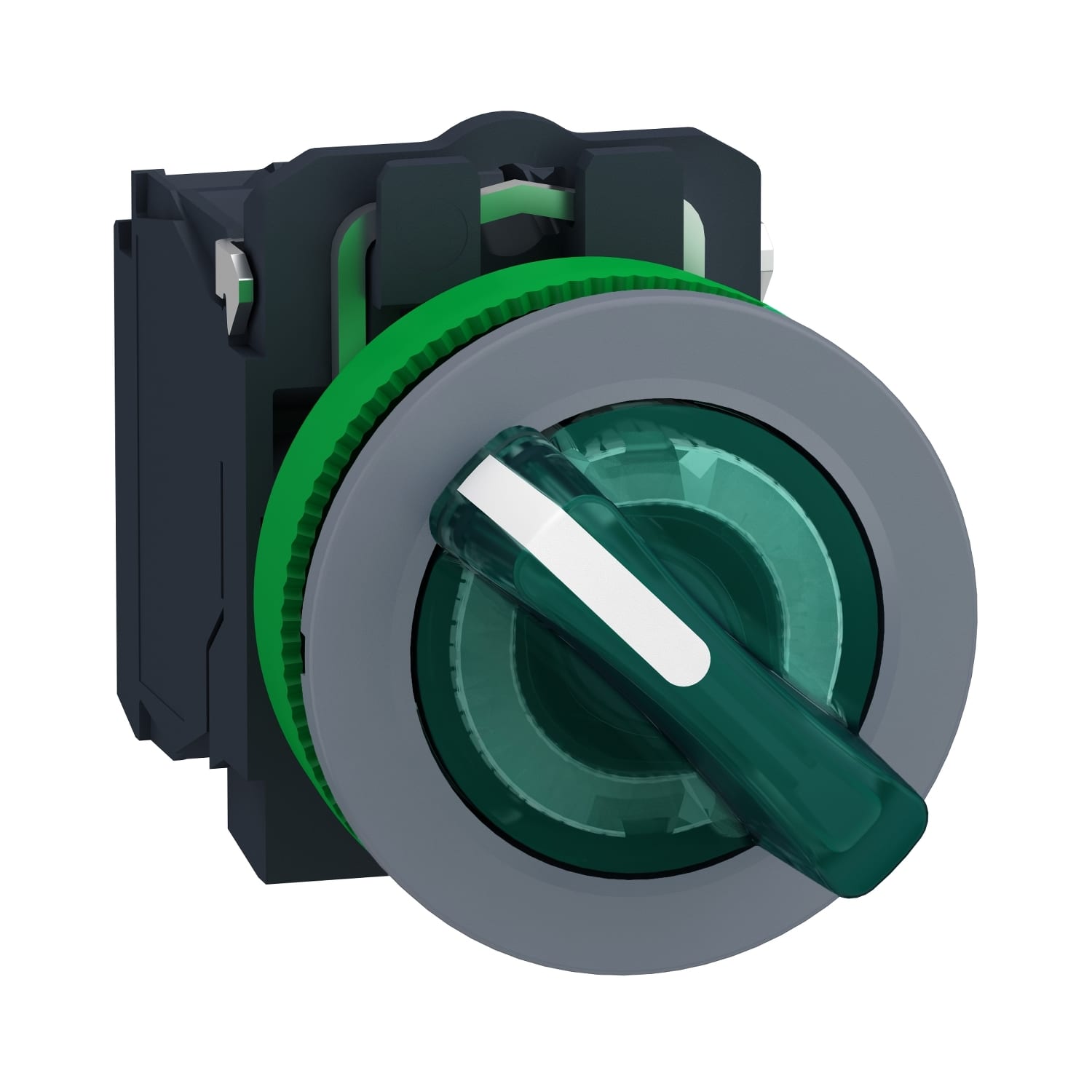 Schneider Electric - Harmony XB5 - bouton tourn lum - Ø22 - flush - 2 pos fix - vert - 1O+1F - 24V