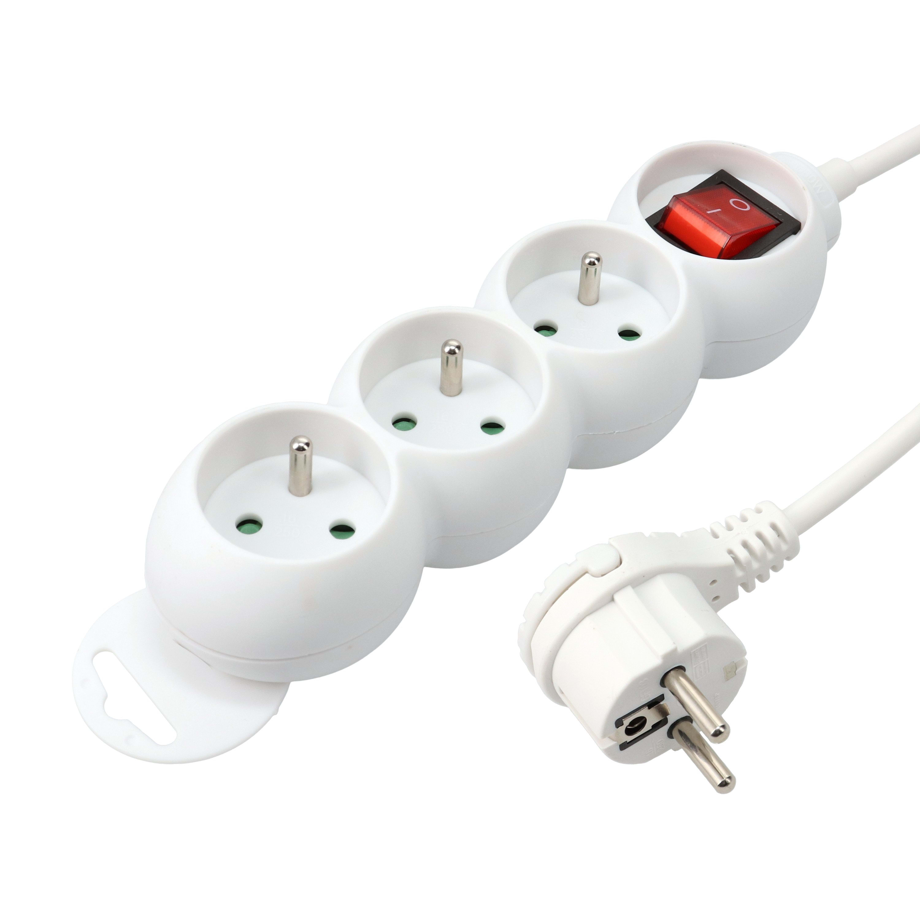 Erard - Bloc multiprises 1m - 3 prises x (2 P+T) - 3x1mm² - 16A + interrupteur - blanc