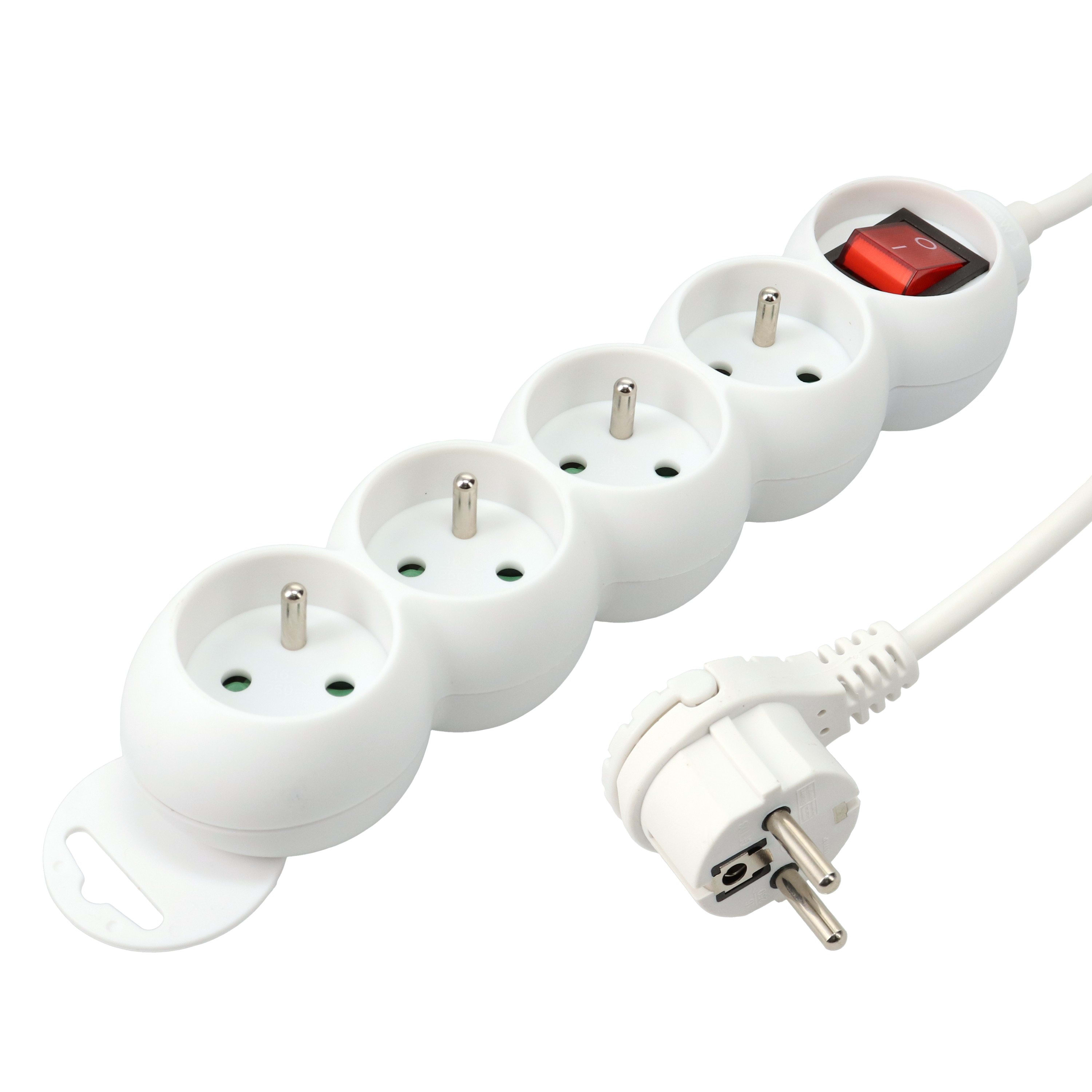 Erard - Bloc multiprises 1m - 4 prises x (2 P+T) - 3x1mm² - 16A + interrupteur - blanc