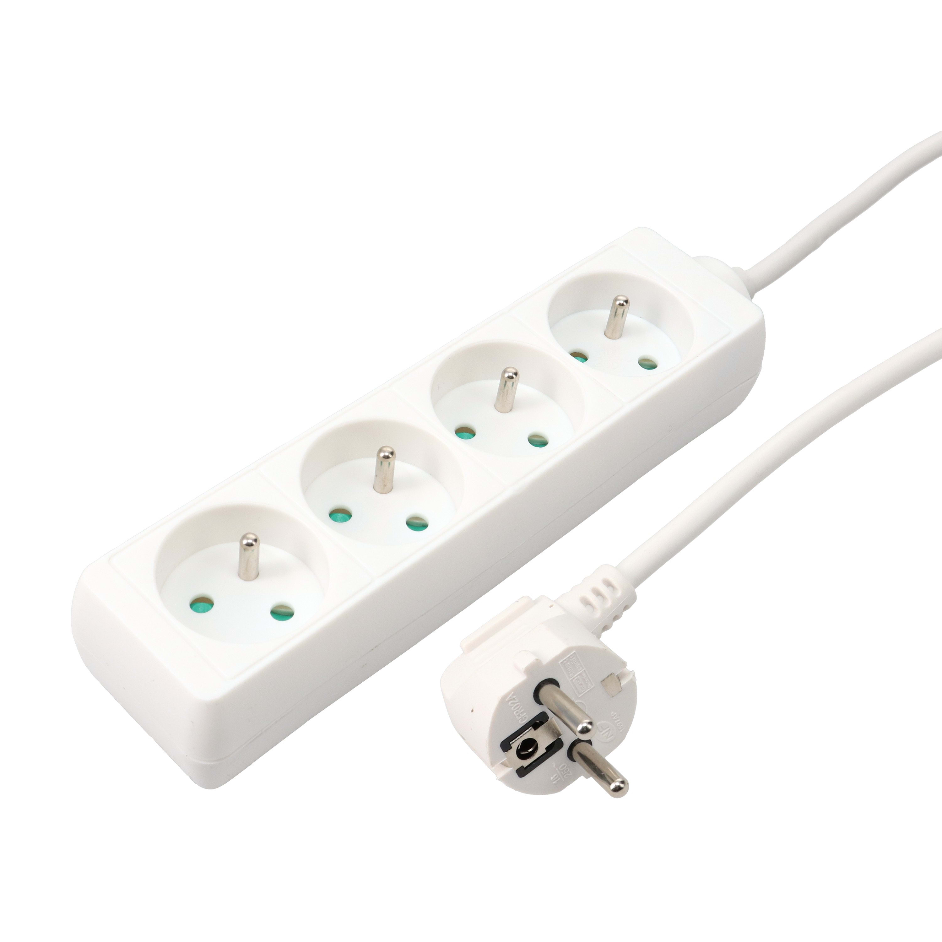 Erard - Bloc multiprises 1m - 4 prises x (2 P + T) - 3 x 1mm² - 16A - 3680W - blanc