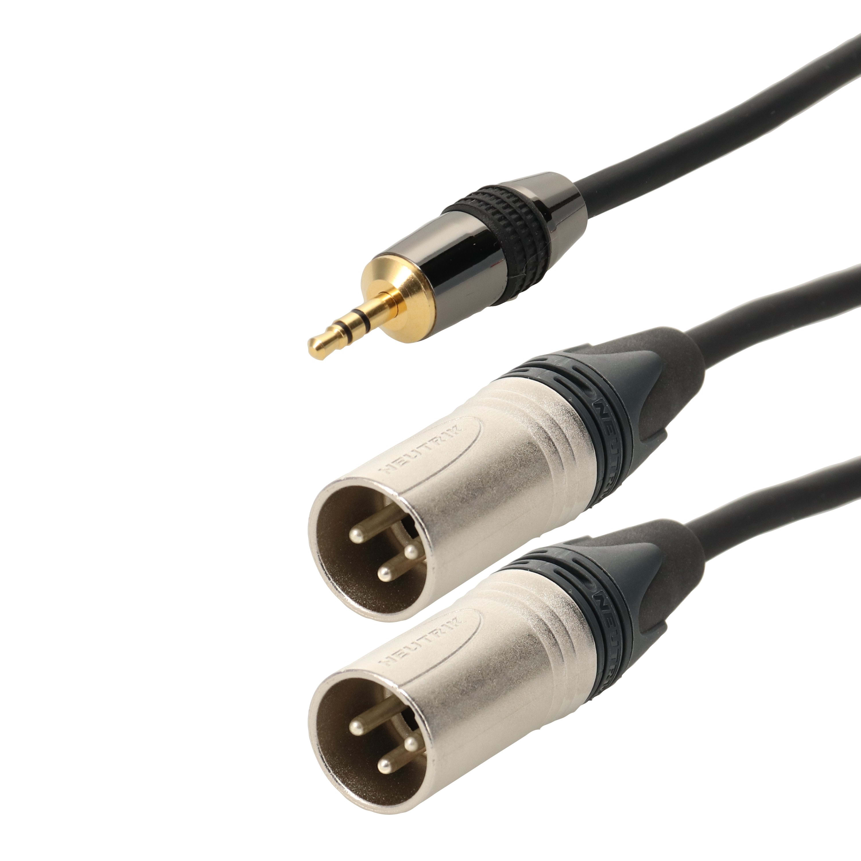 Erard - Cordon Jack 3.5 stéréo M / 2 XLR 3 broches M - connecteurs NEUTRIK - 0m20