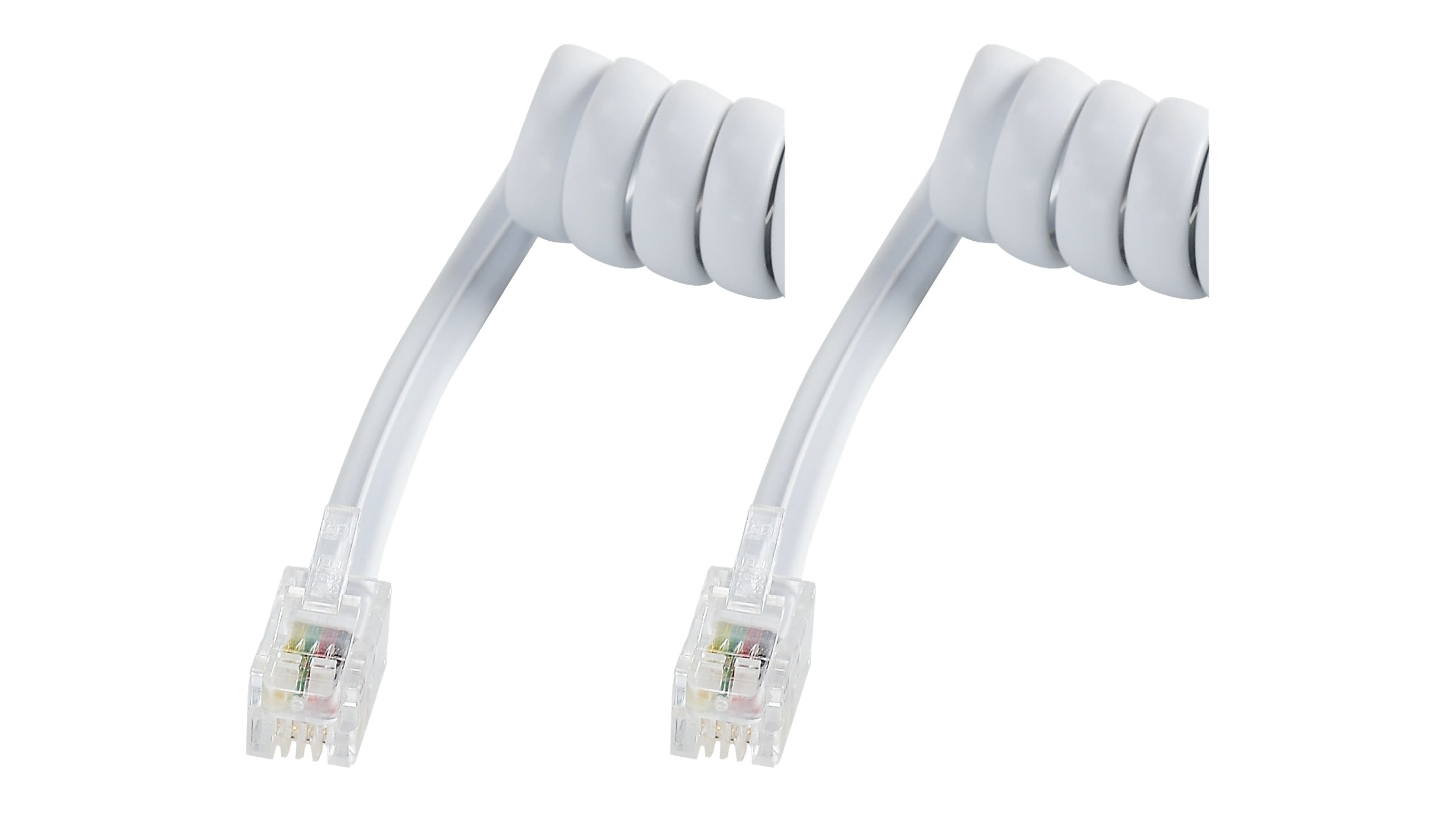 Erard - Cordon RJ9 - 2m - M/M - 4 plots/4 connexions - gaine pvc spiralée blanche