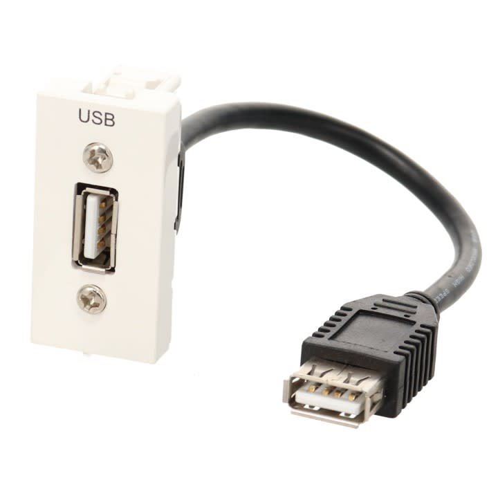 Erard - Plastron 1 module USB A 2.0 + raccord F - - 22.5x45 mm - 0m20