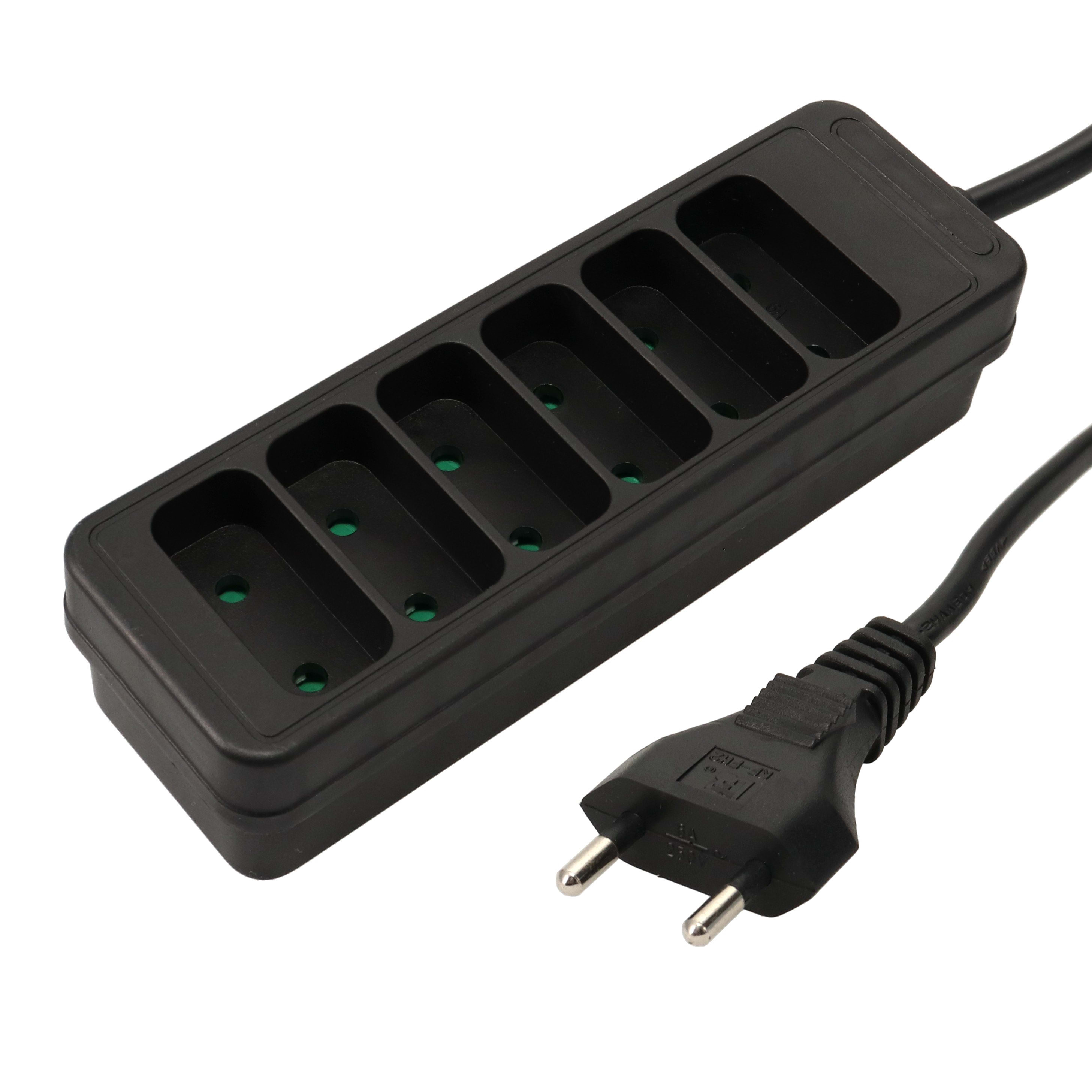 Erard - Bloc multiprises 1m - 6 prises x (2 P) - 2 x 0,75mm² - 6A - 1380W - noir