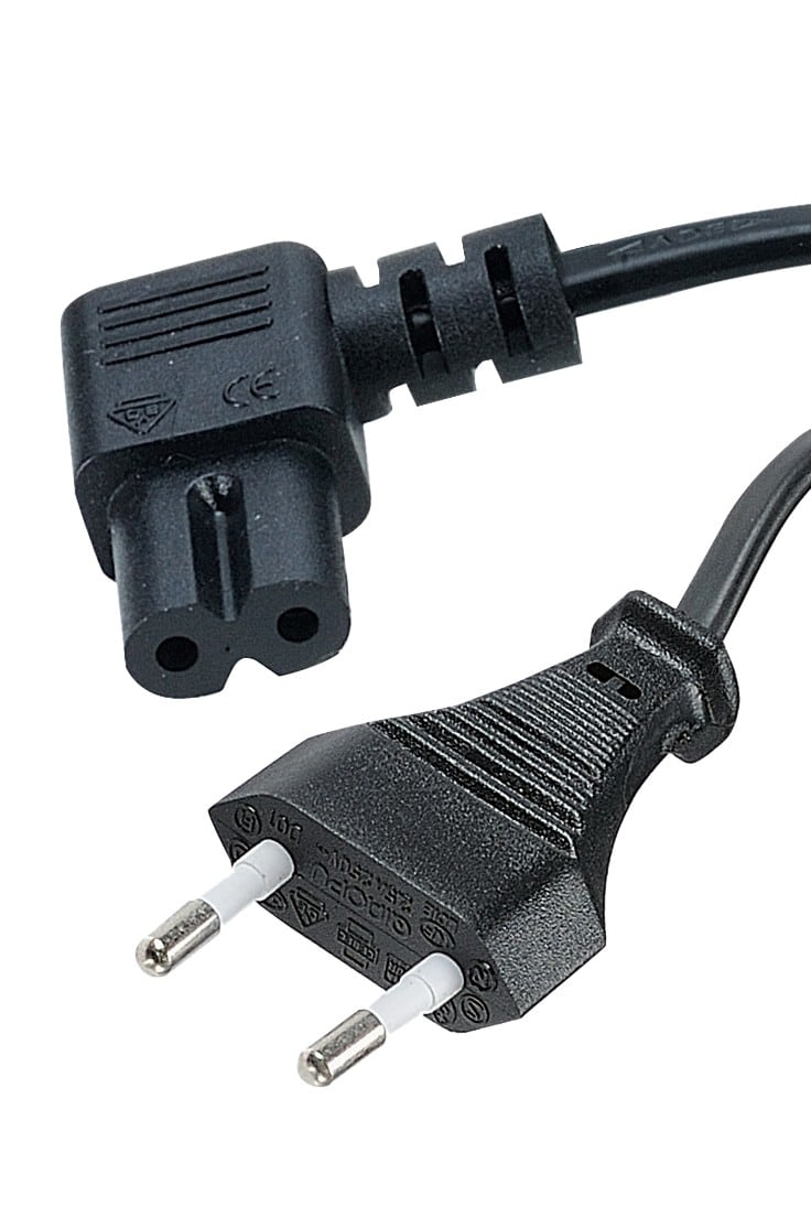 Erard - Cordon élec d'alimentation 2m - 1 fiche (2 P) M / 1 prise IEC C7 coudé à 90° F