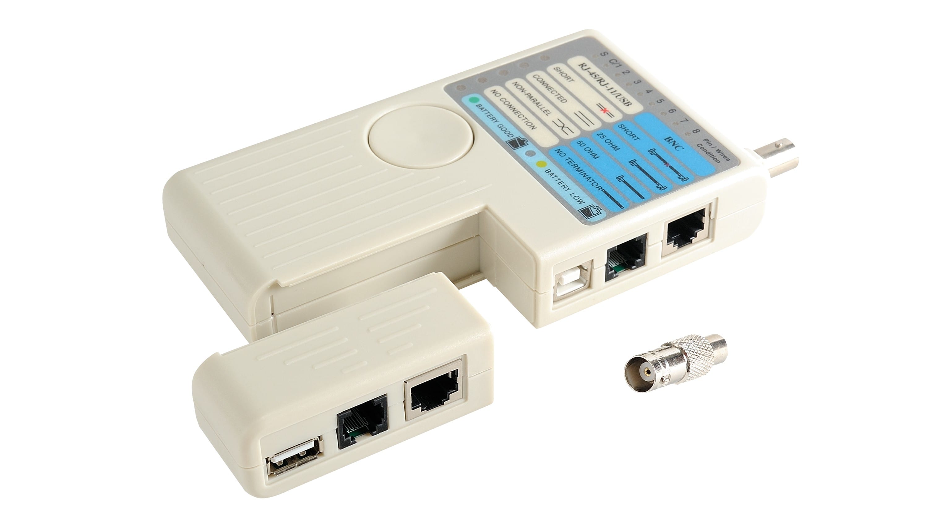 Erard - Testeur de câbles RJ11 / RJ45 / BNC / USB A / USB B - affichage LED