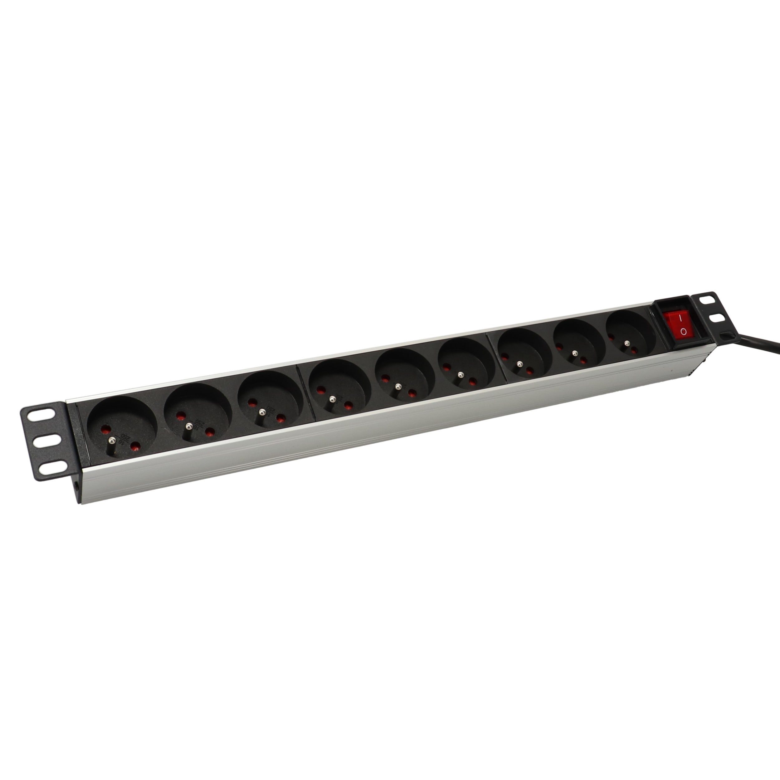 Erard - Panneau équipé - aluminium - 9 prises 2P+T + interrupteur - 1U - gris