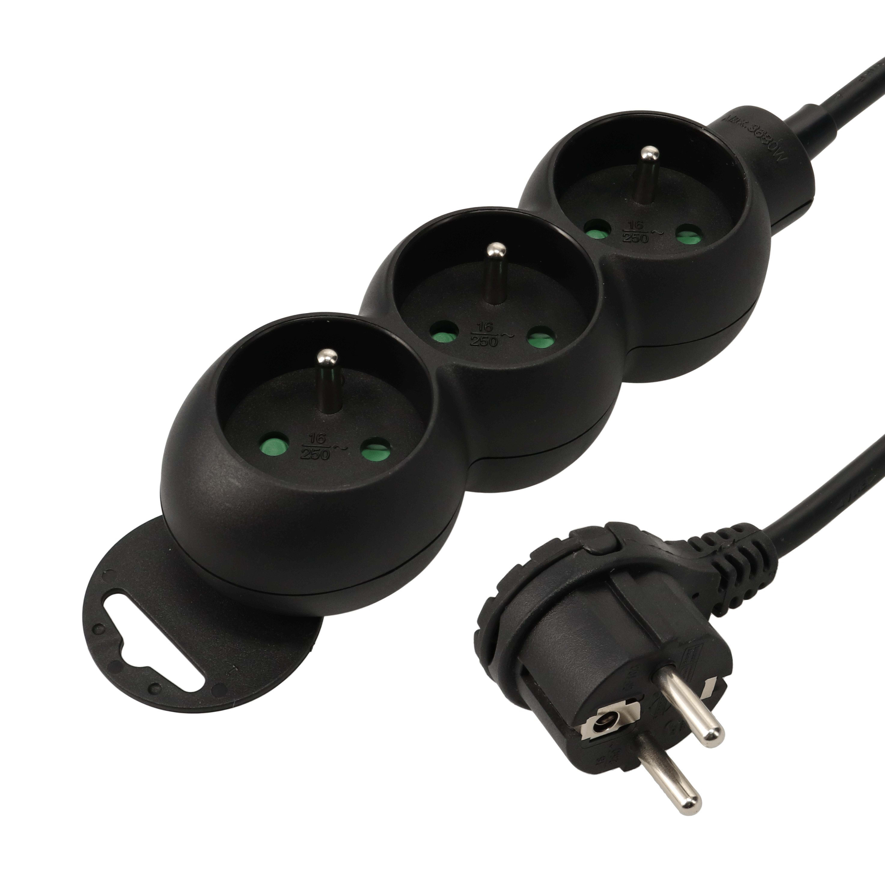 Erard - Bloc multiprises - 3 prises x (2 P + T) - 3 x 1mm² - 16A - 3680W - noir - 1m80