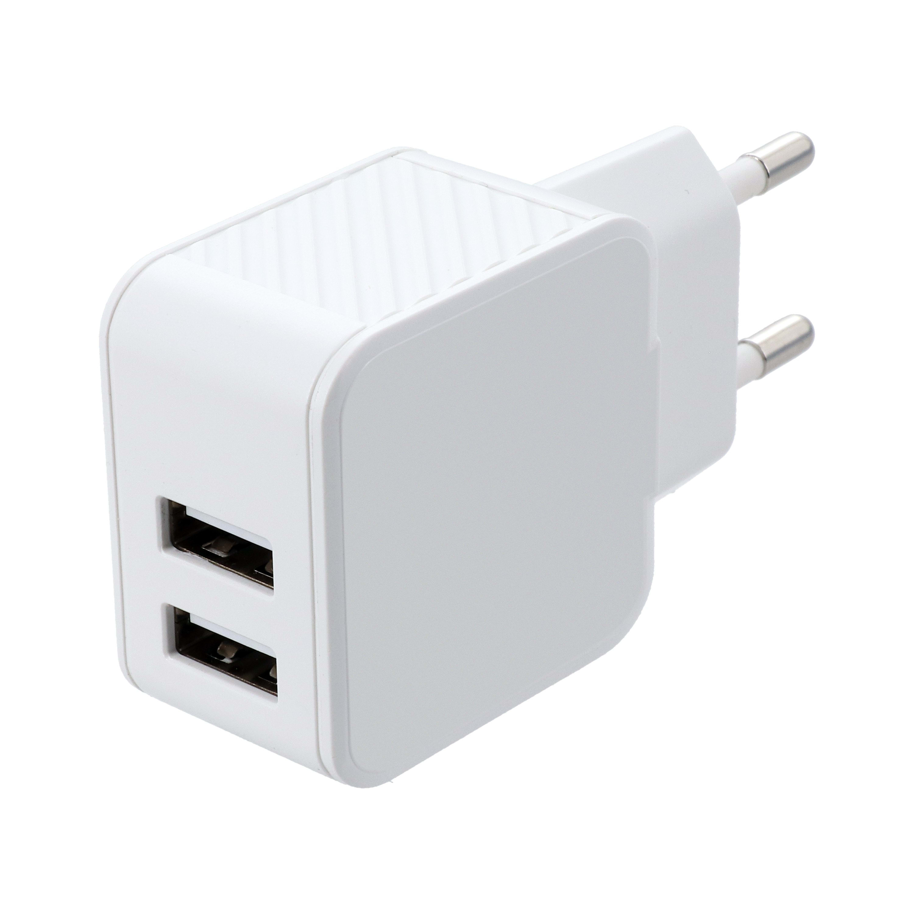 Erard - Chargeur 2 USB A F - sur secteur 230V - 5V/2.4A (Smart Charge)+1A - 17W - blanc