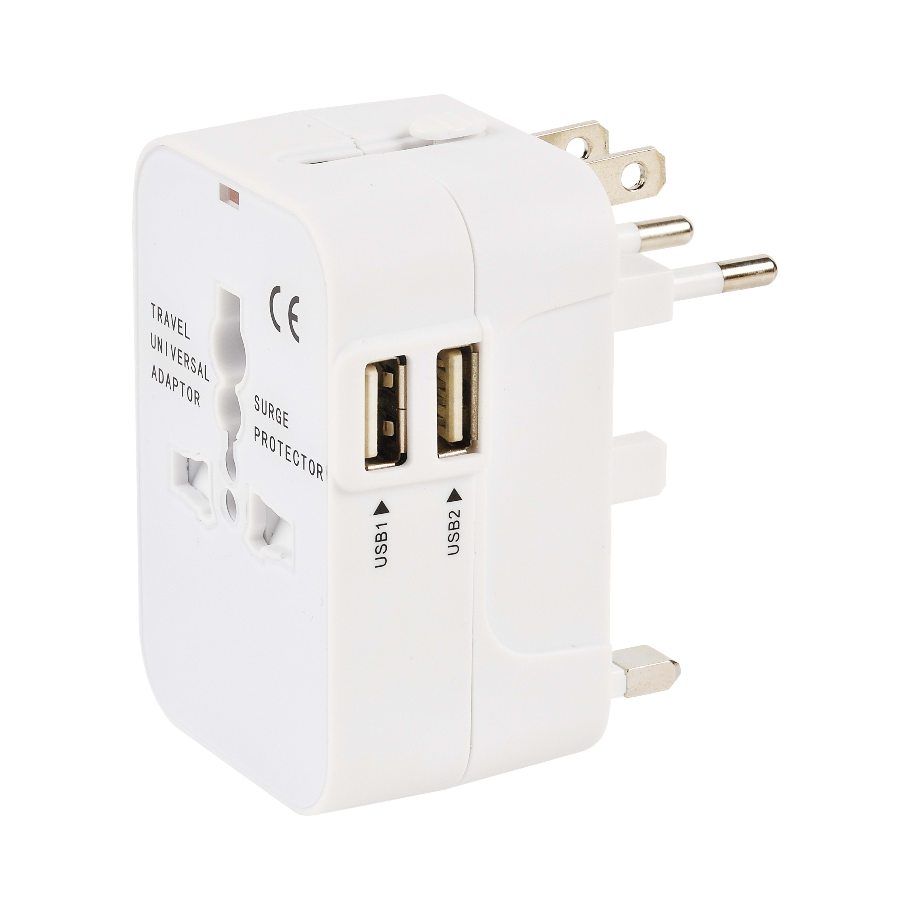 Erard - Adaptateur universel + charge USB (5V/2.4A) - UE/GB/USA - 230V/6A - smart charge