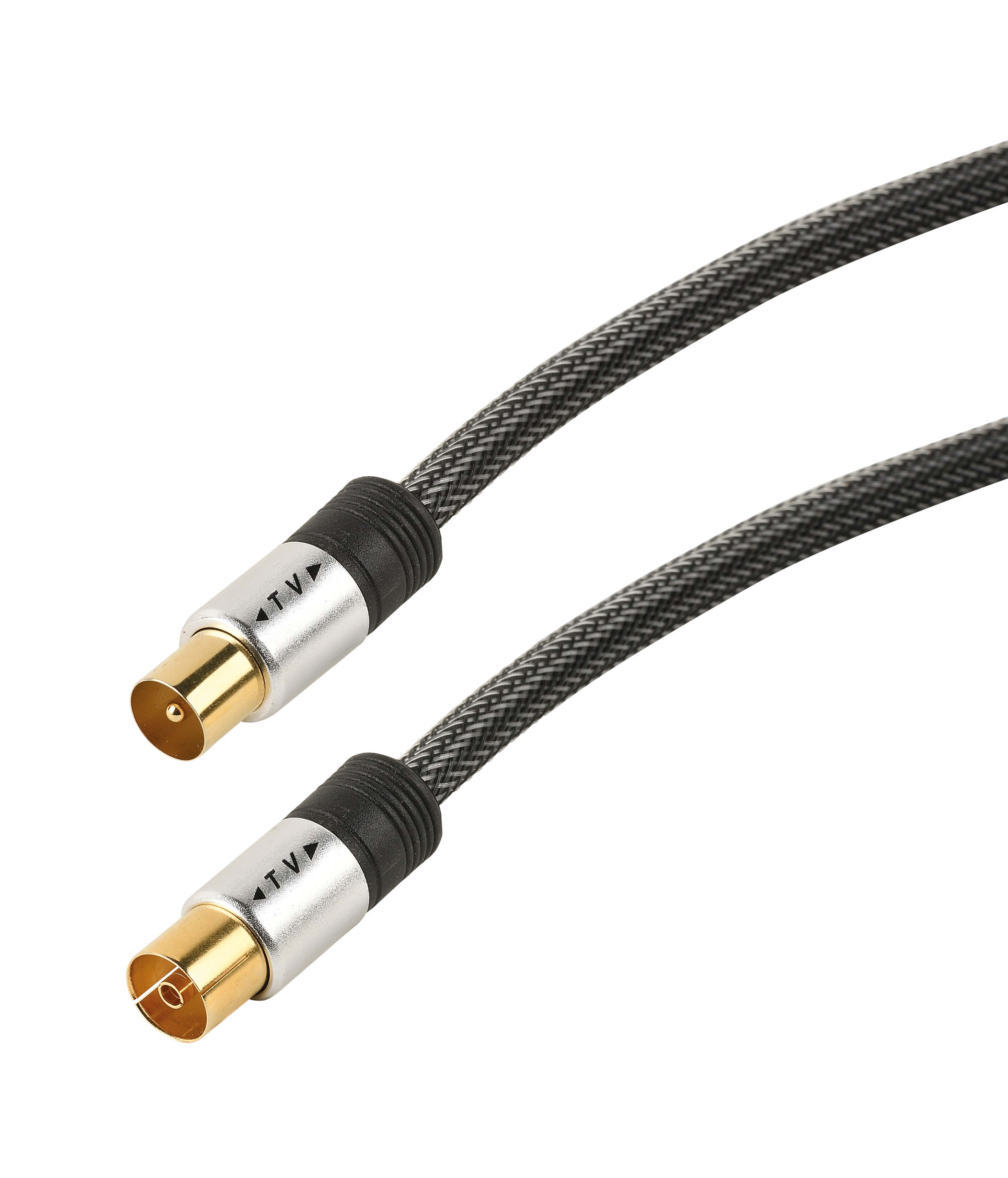 Erard - Cordon TV 9.52 M / F - prises alu - gaine tressée noir + nylonsilver - OR - 1m50