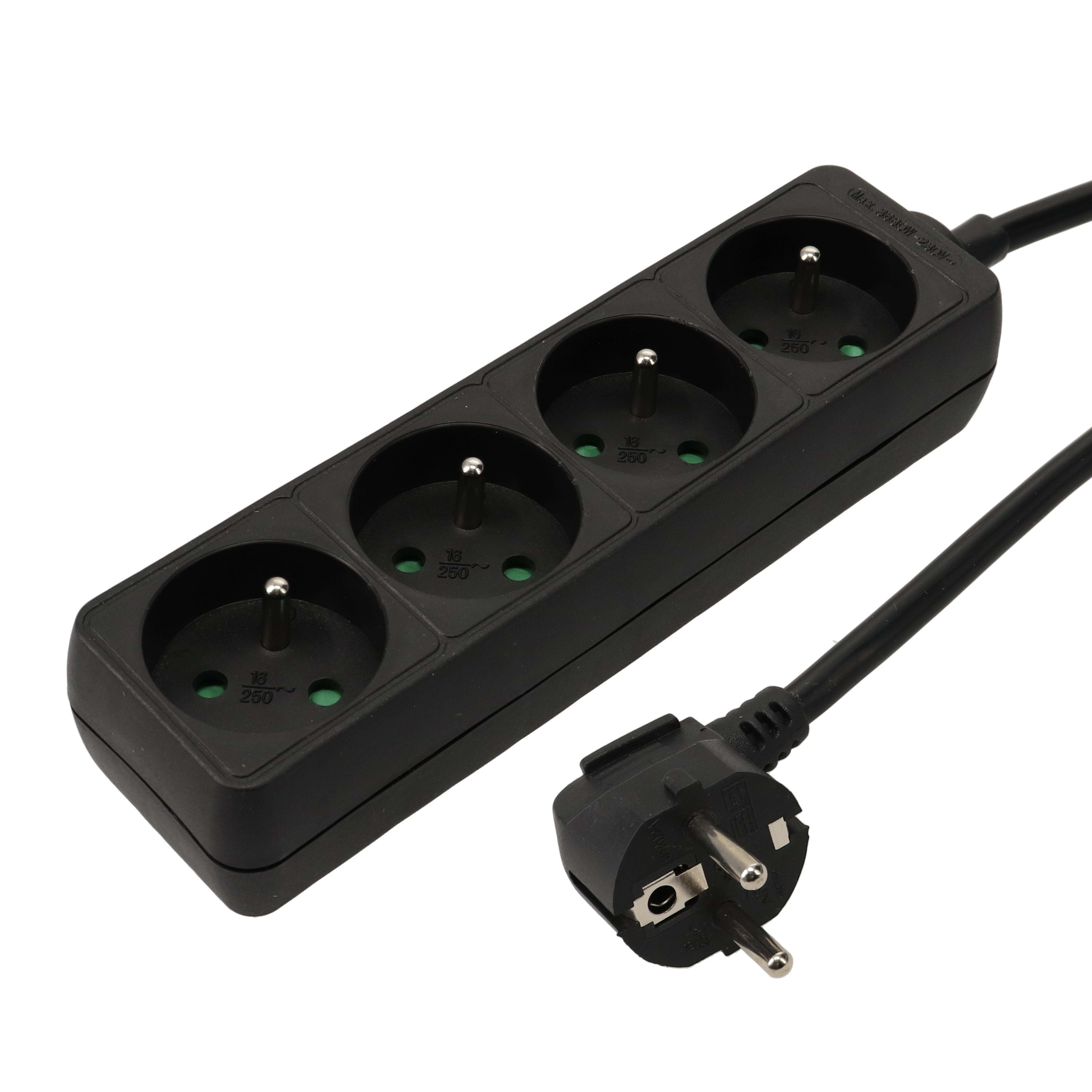 Erard - Bloc multiprises - 4 prises x (2 P + T) - 3 x 1mm² - 16A - 3680W - noir - 1m50