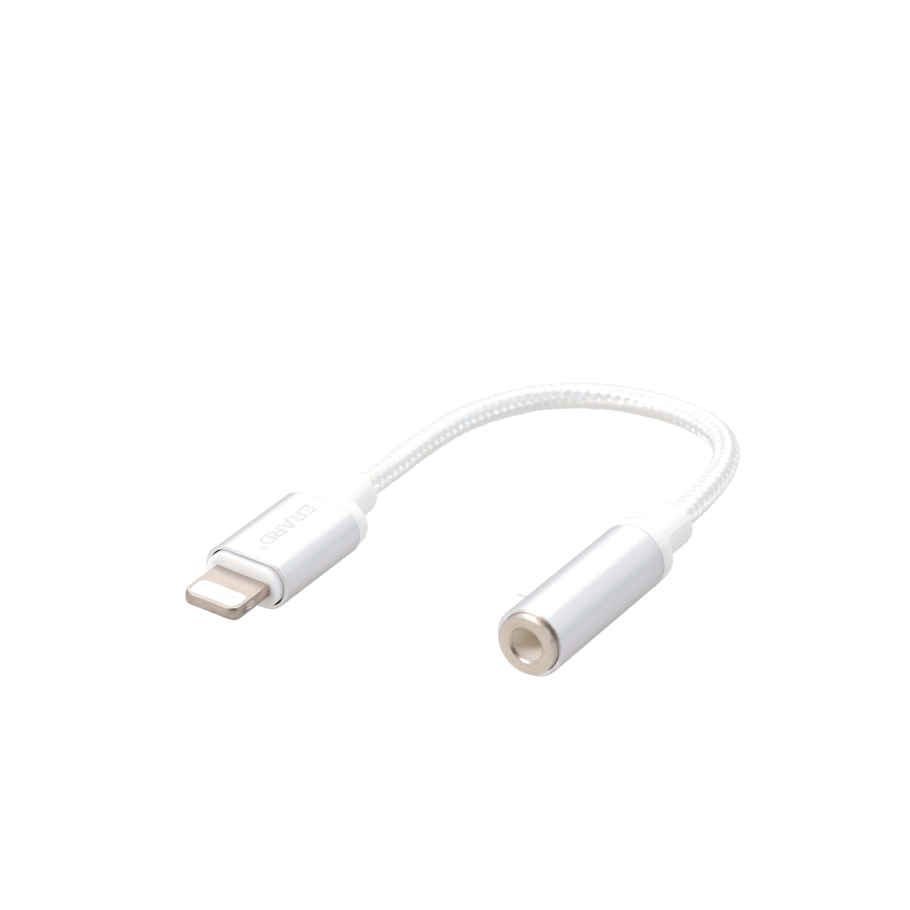 Erard - Adaptateur Lightning M/Jack 3.5mm F - prises alu - gaine tressée blanche - 14cm
